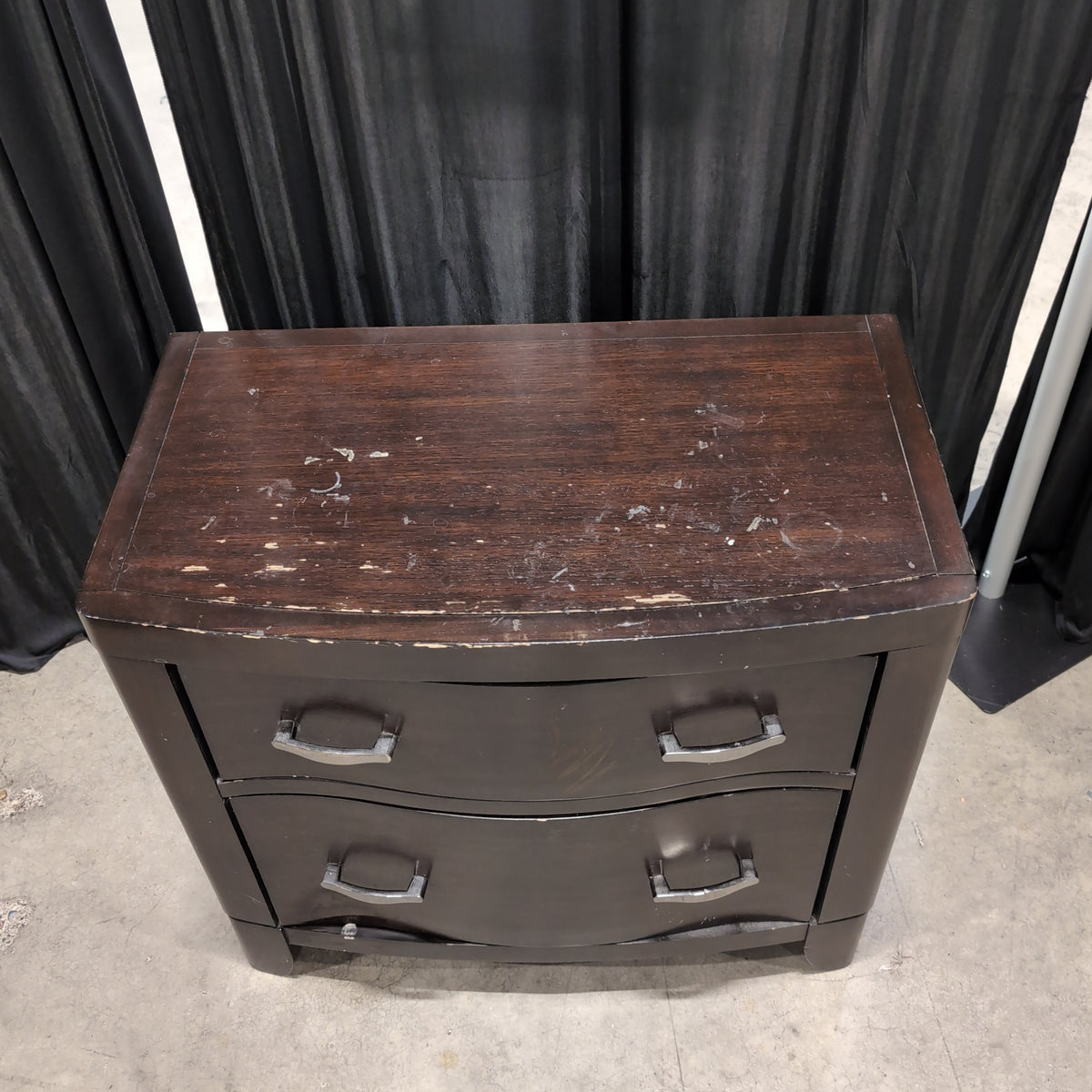 Dark Brown Two-Drawer Nightstand with Curved Fronts