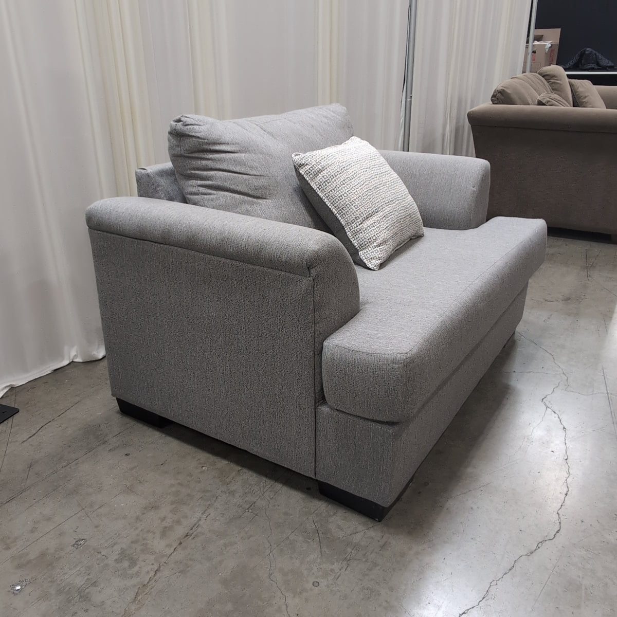 Modern Light Grey Fabric Loveseat with Track Arms