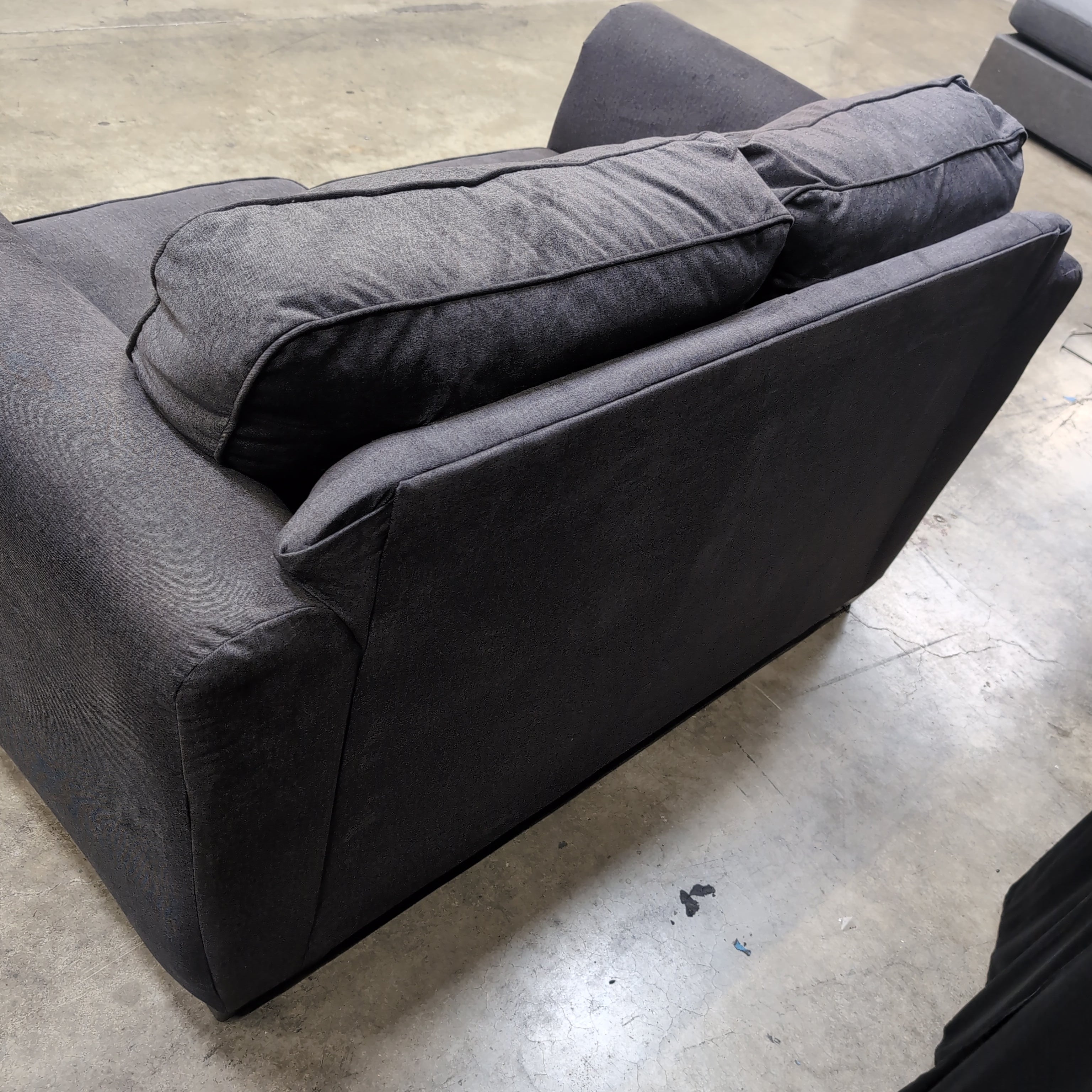 Dark Gray Fabric Loveseat with Rolled Arms