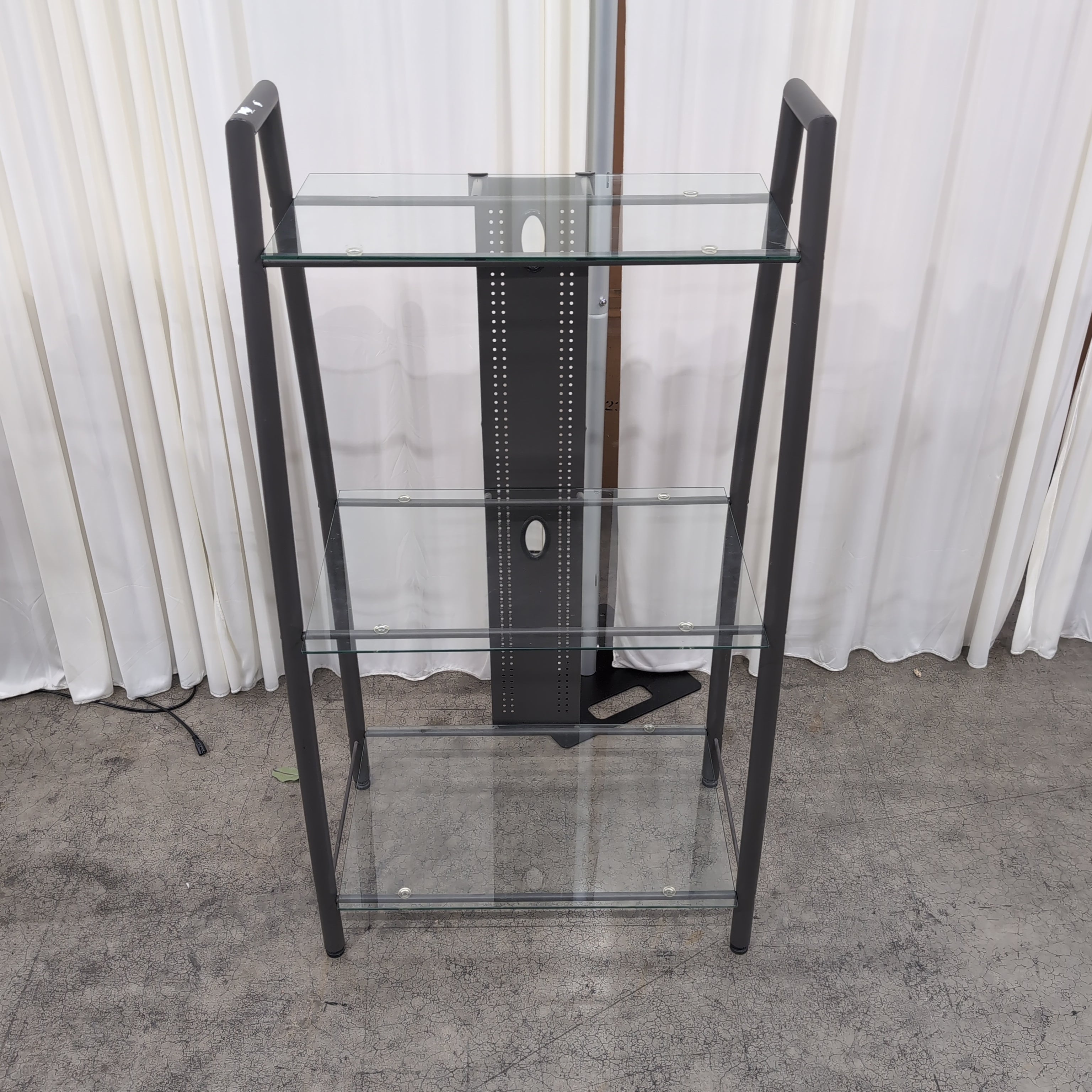 Modern Gray Metal TV Stand with Glass Shelves