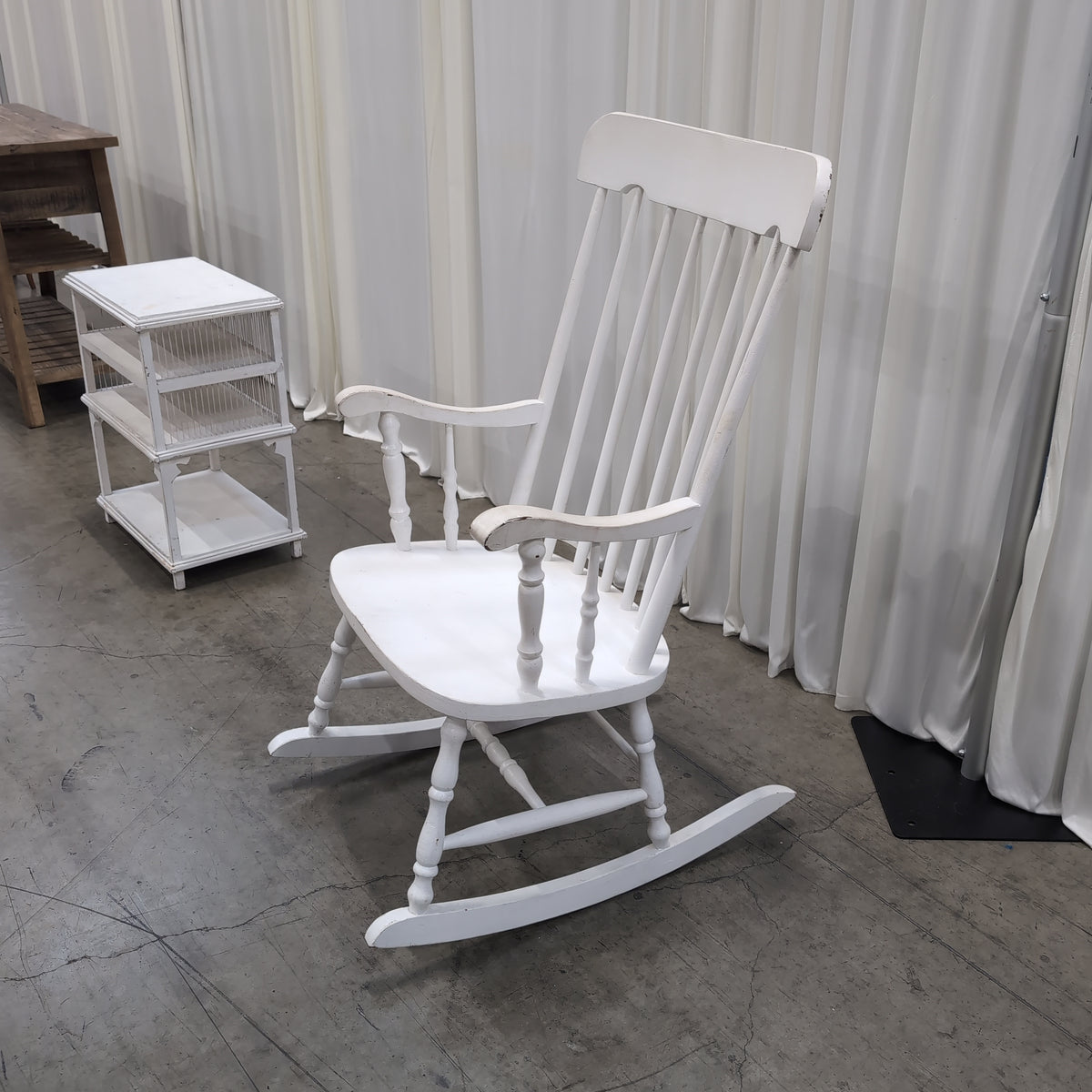 White Spindle Back Rocking Chair in Wood