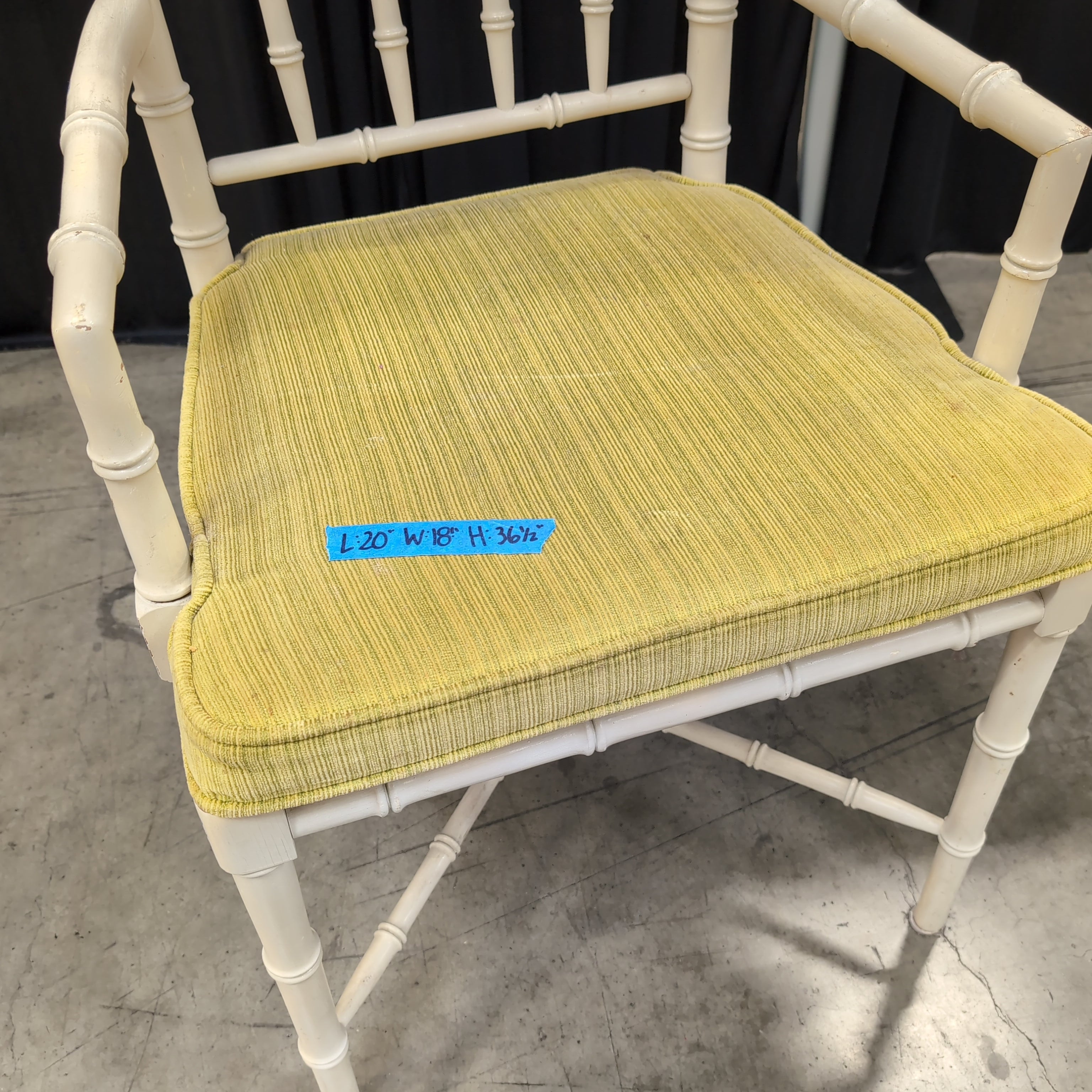White Faux Bamboo Dining Chair with Chartreuse Cushion