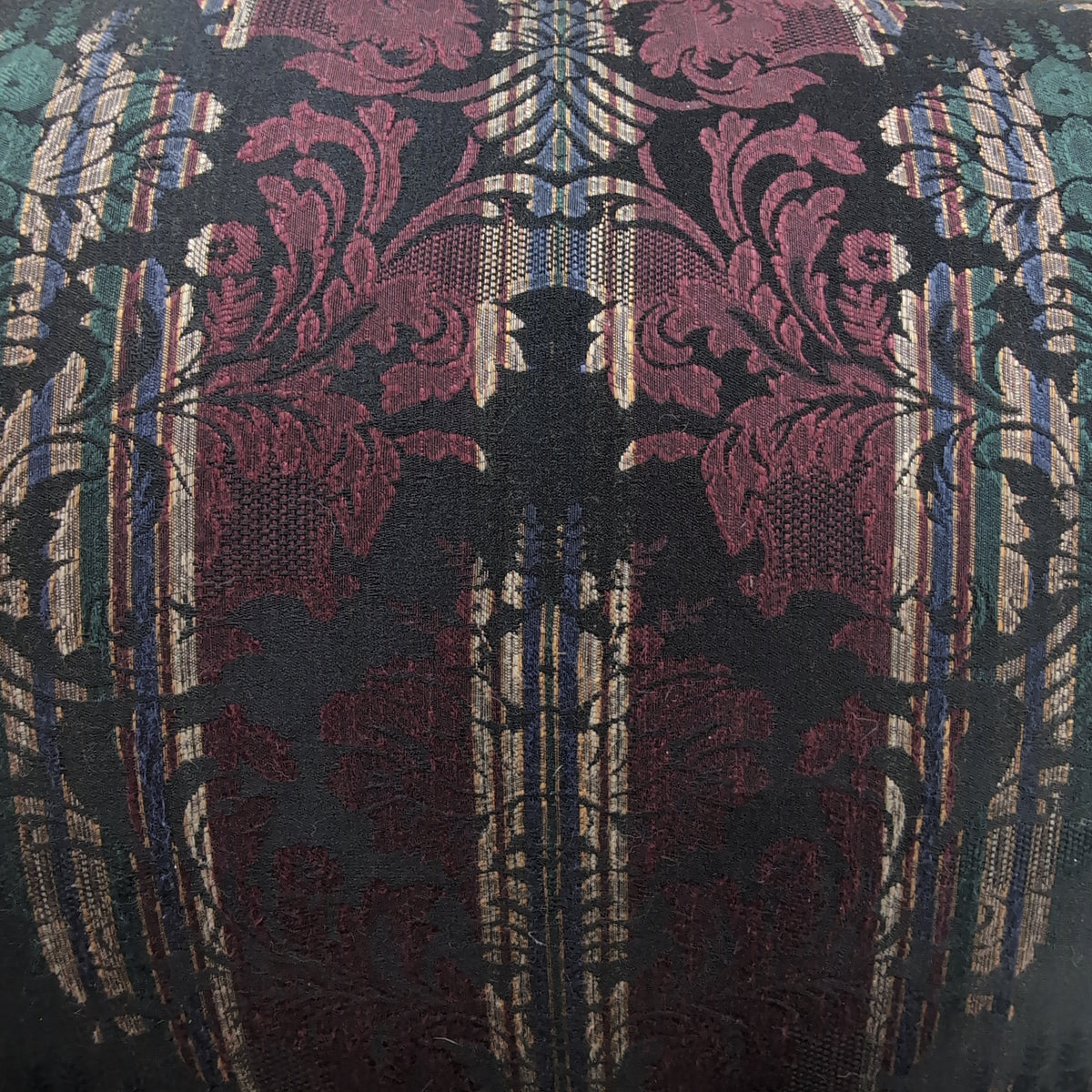 Striped Burgundy Upholstered Armchair with Rolled Arms