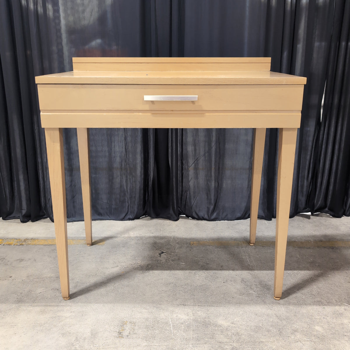 Light Wood and Glass Top Vanity with Needlepoint Stool