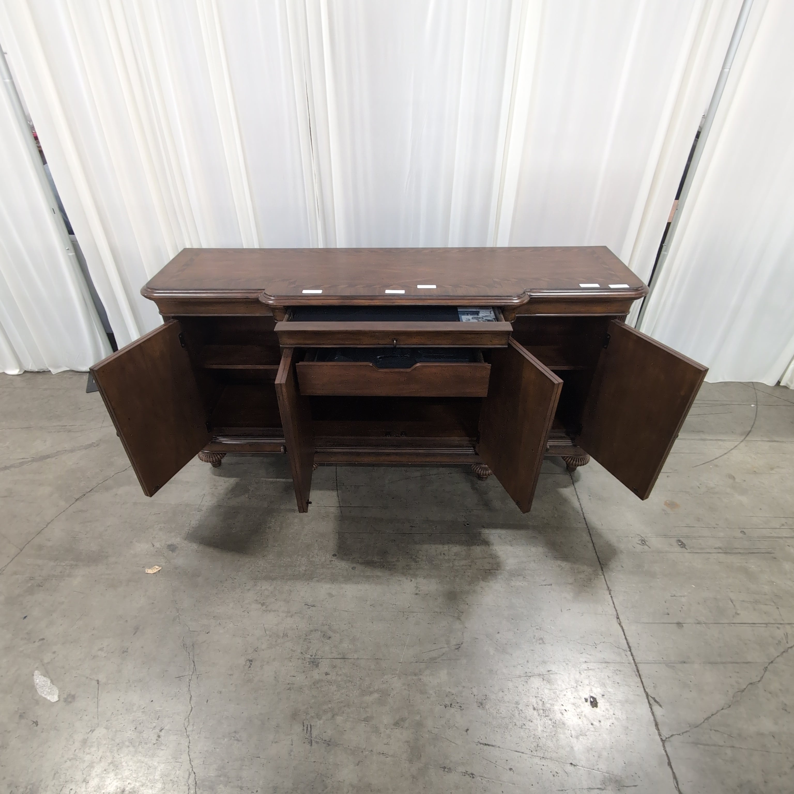 Traditional Dark Wood Buffet with Carved Details