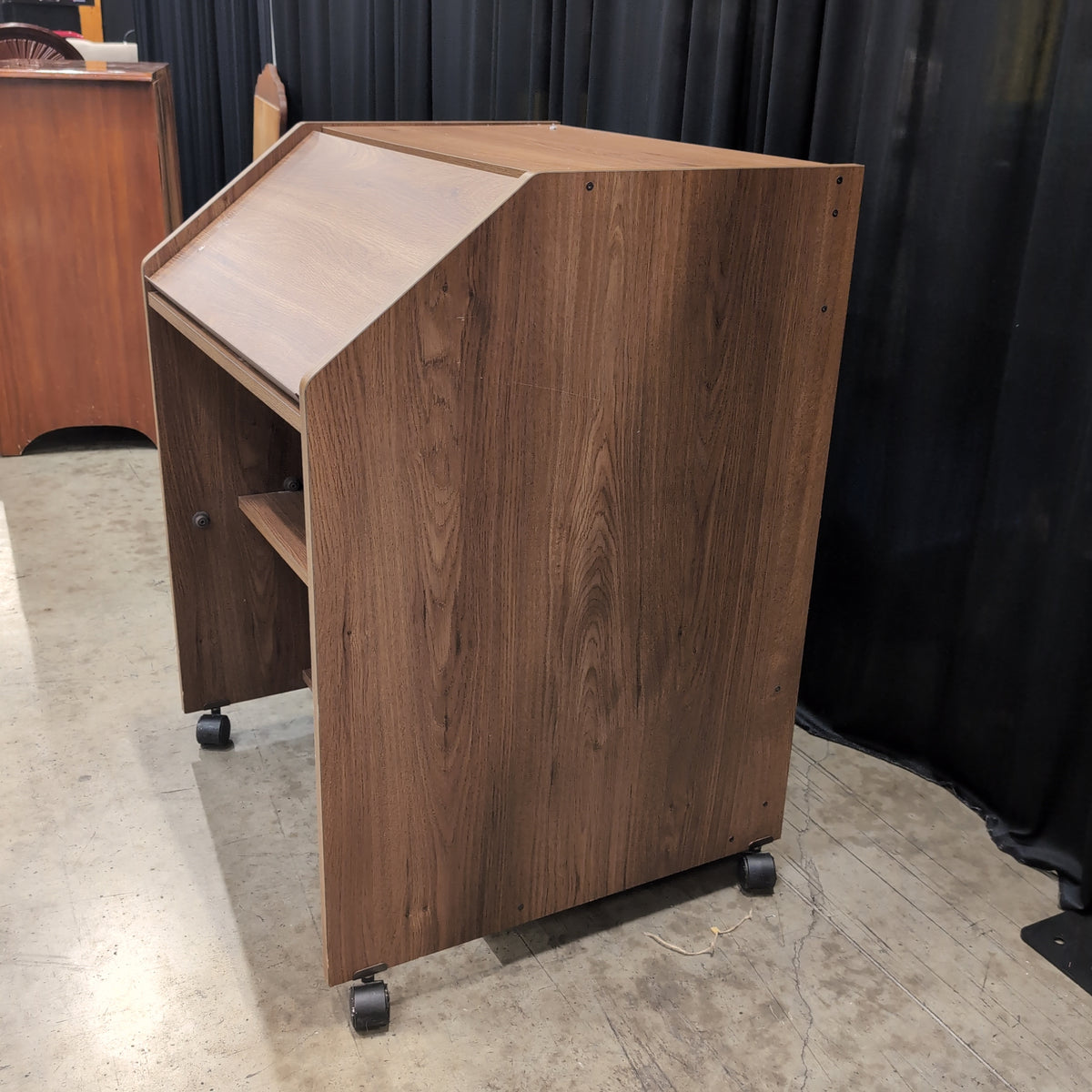 Medium Brown Wood Sloped Top Desk with Casters