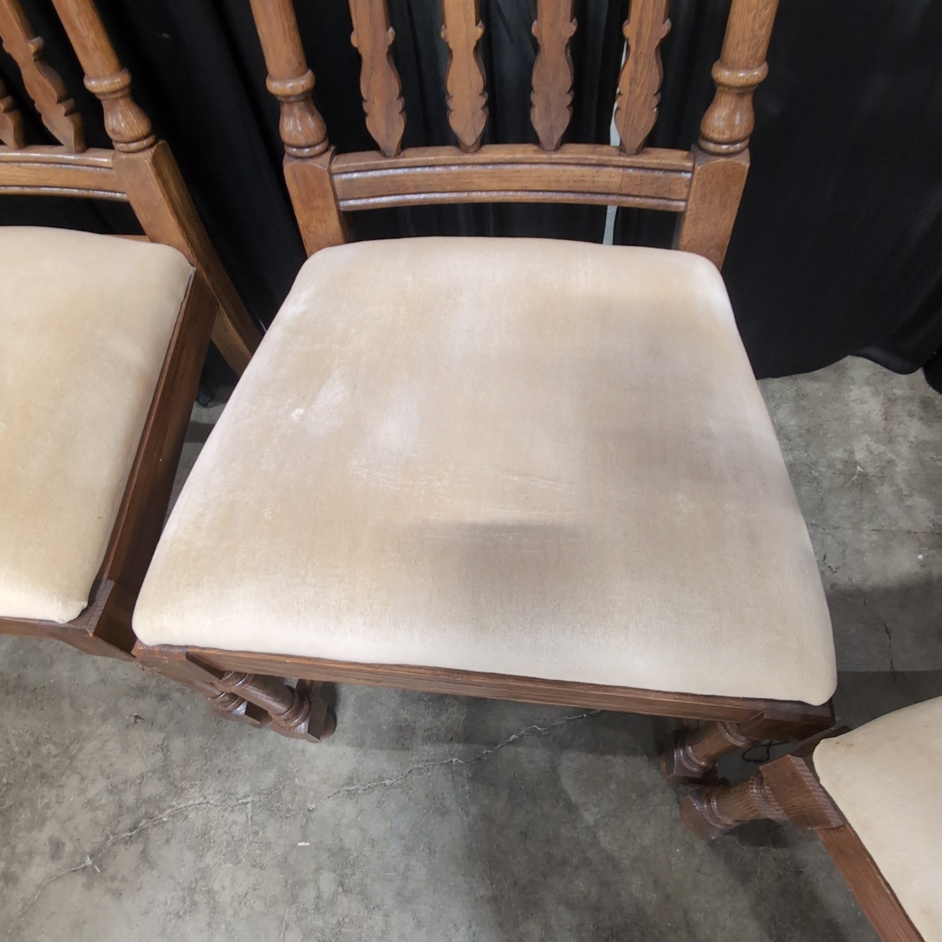 Traditional Brown Wood Dining Chairs with Beige Upholstery