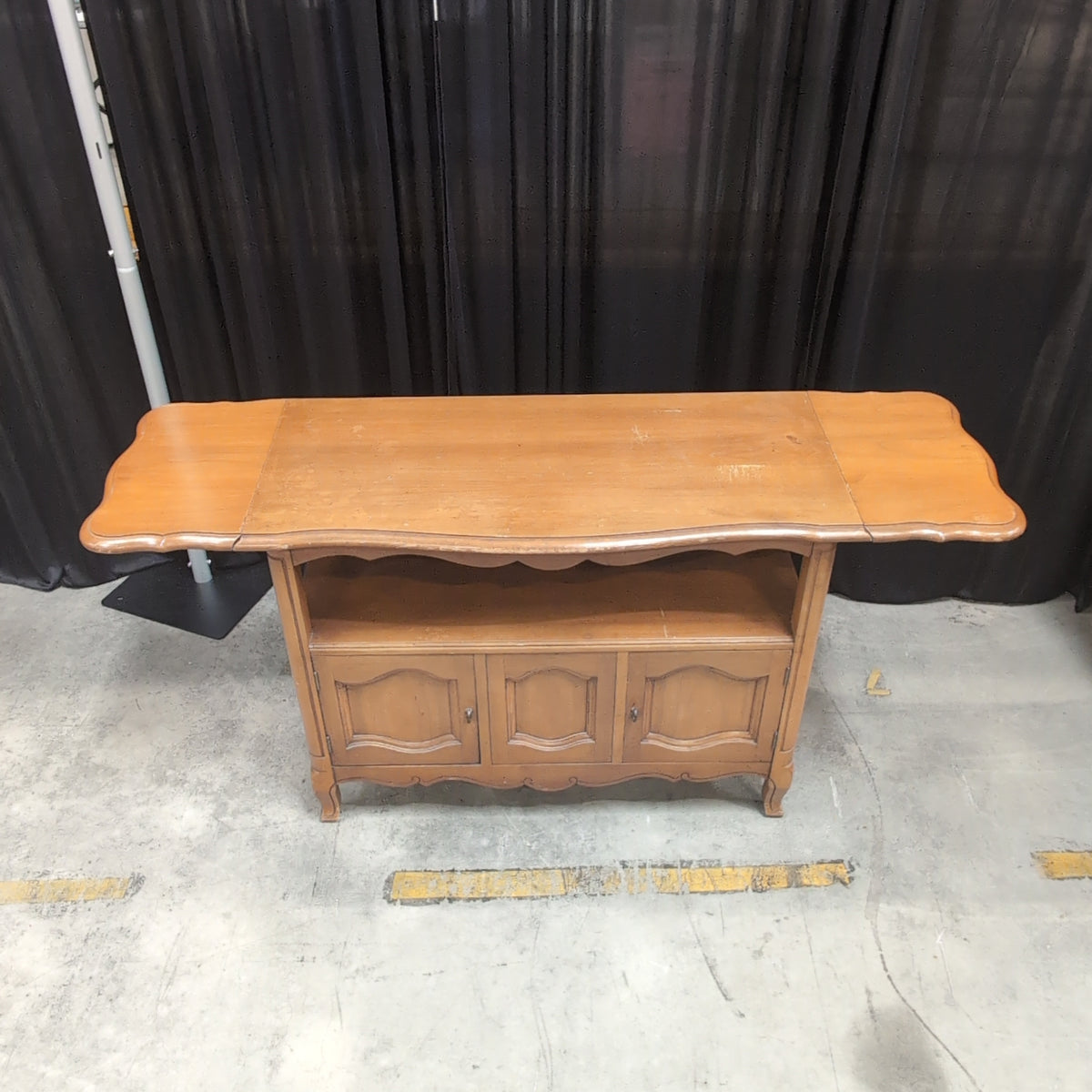 French Provincial Wood TV Stand with Drop-Leaf Sides