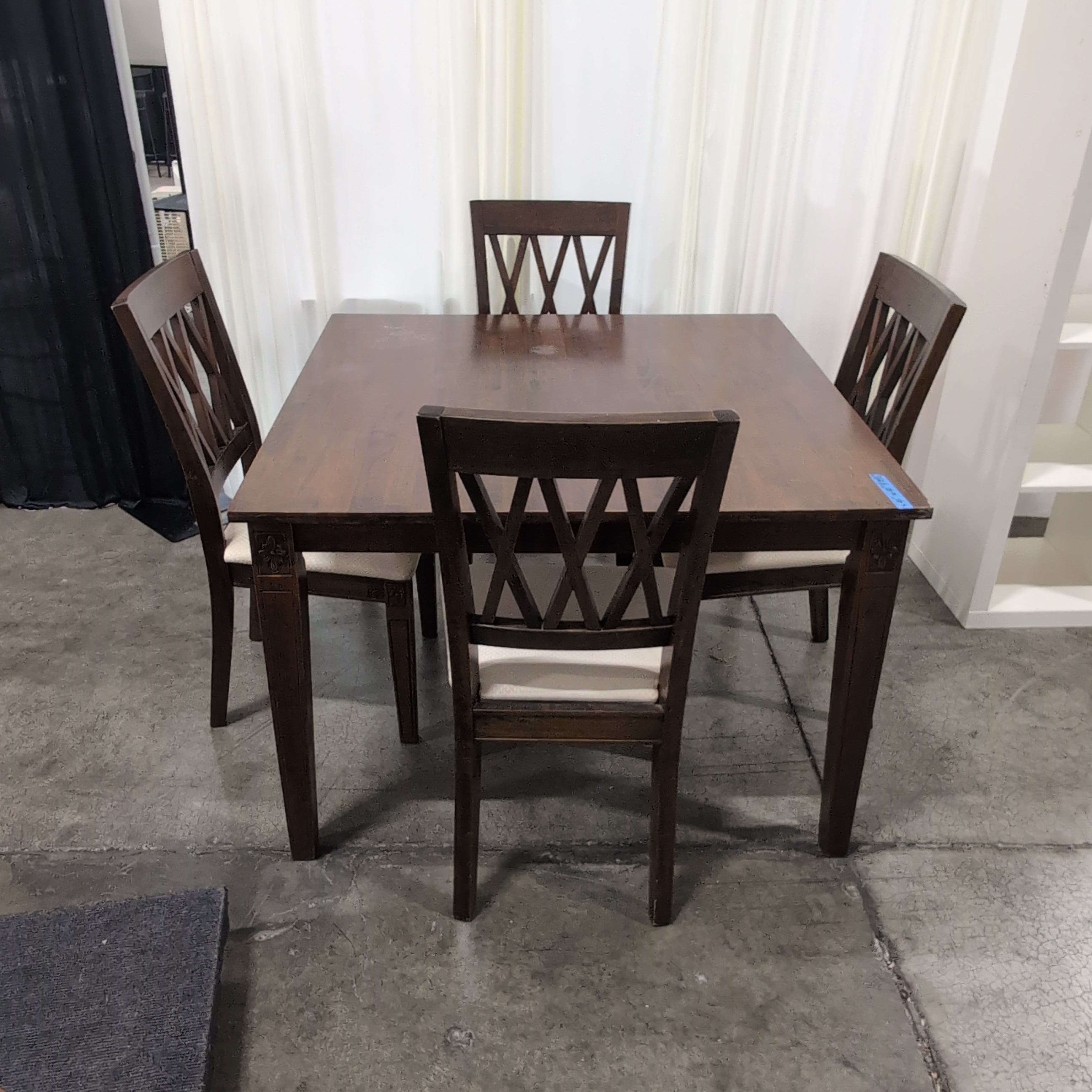 Dark Wood Square Dining Table with Four Chairs