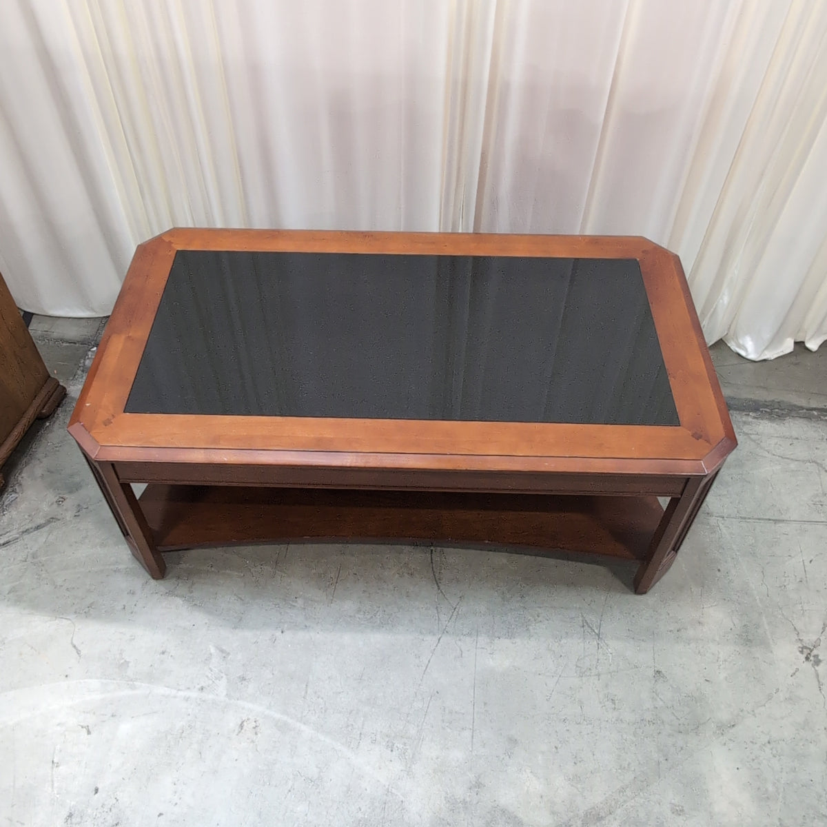 Brown Wood Coffee Table with Glass Top
