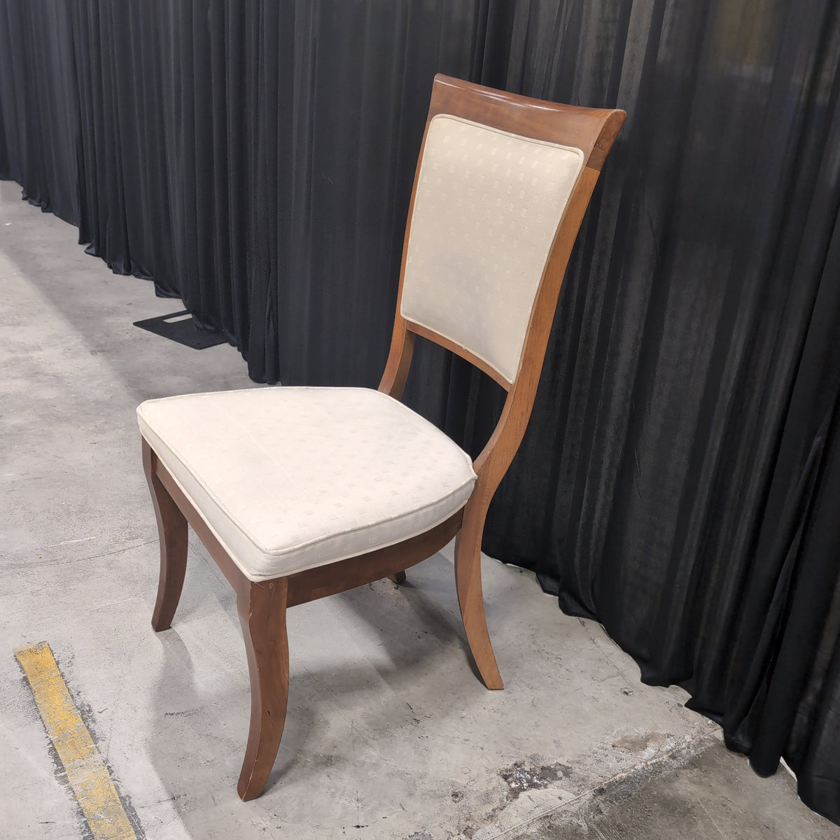 Classic Brown Wood Dining Chair with Cream Upholstery