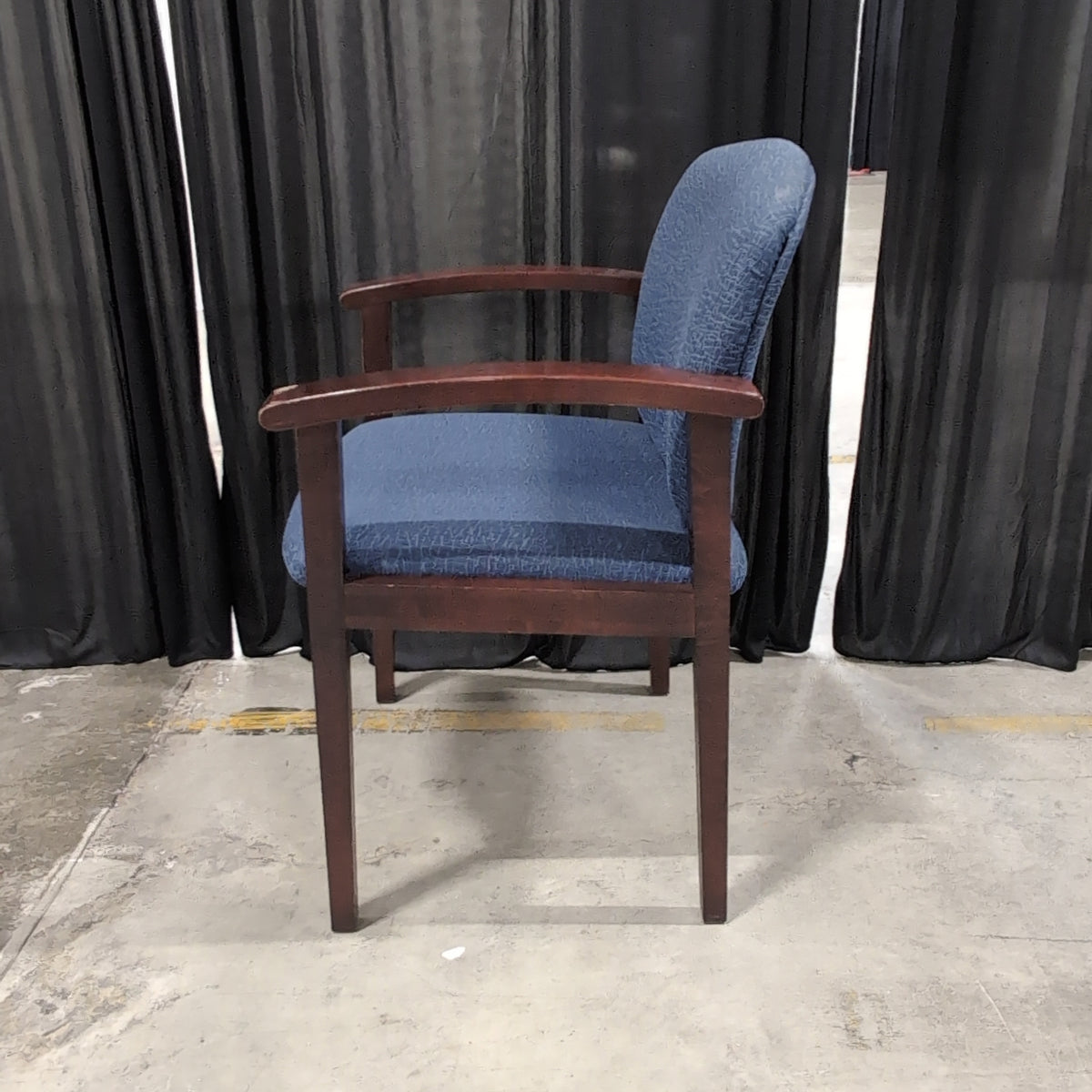 Blue Textured Fabric Arm Chair with Dark Wood Frame