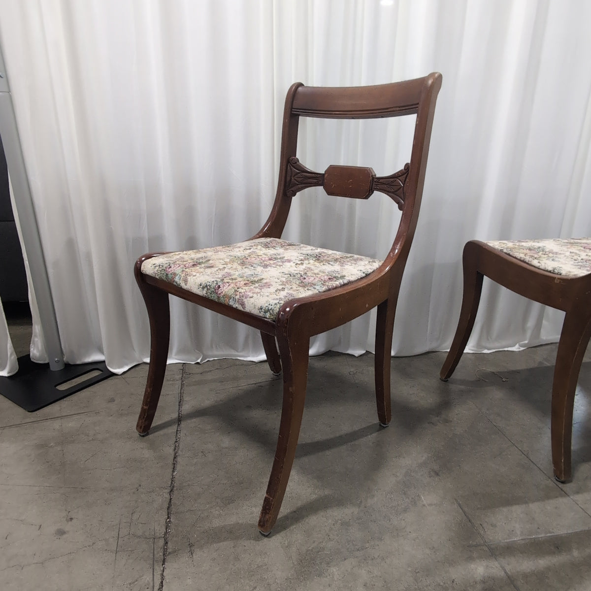 Set of Five Drexel Traditional Dark Wood Dining Chair with Floral Seat