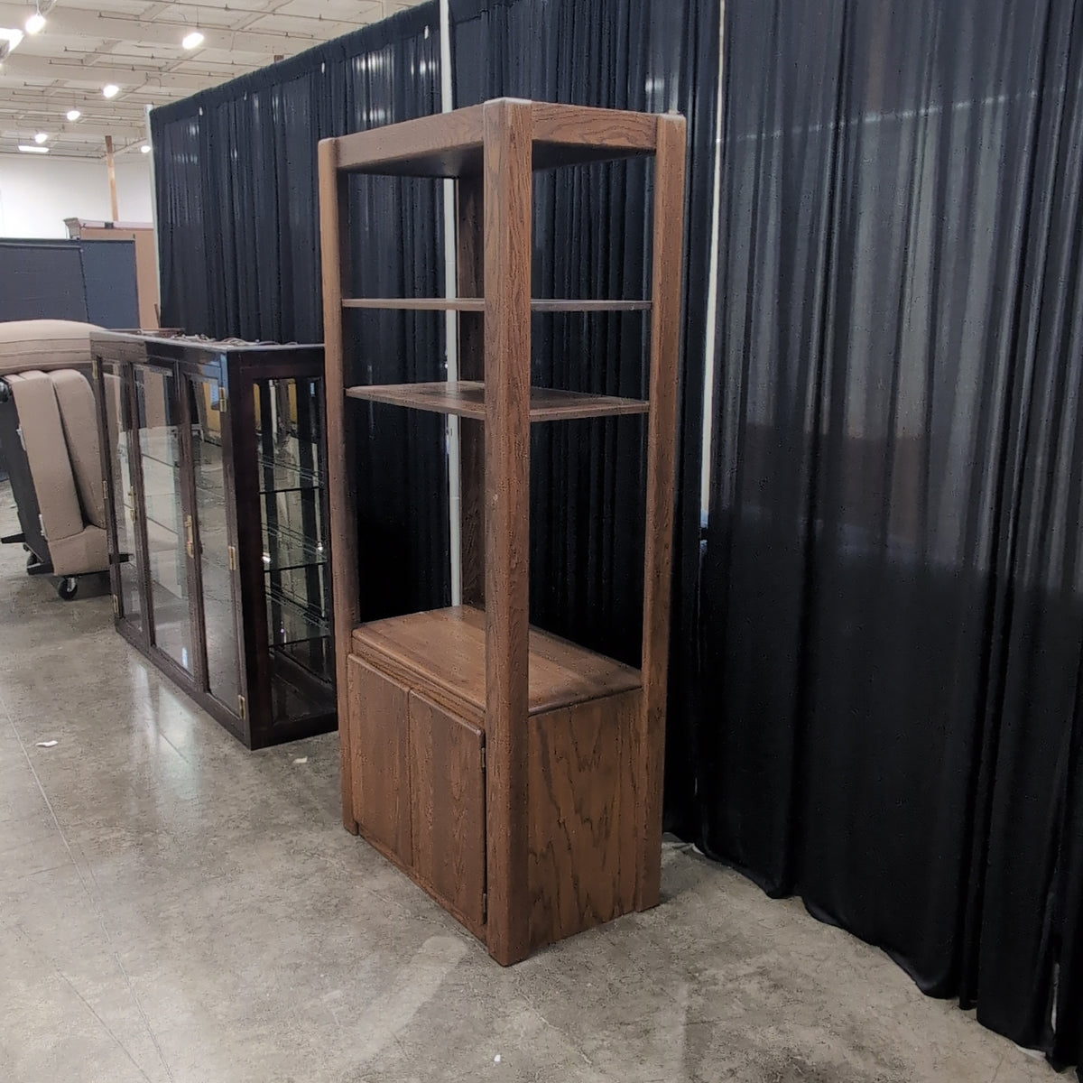 Sturdy Brown Wood Bookcase with Cabinet Doors