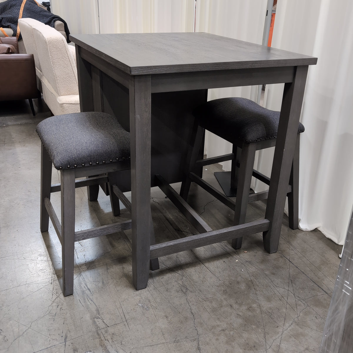 Grey Wood Kitchen Island with Open Shelves