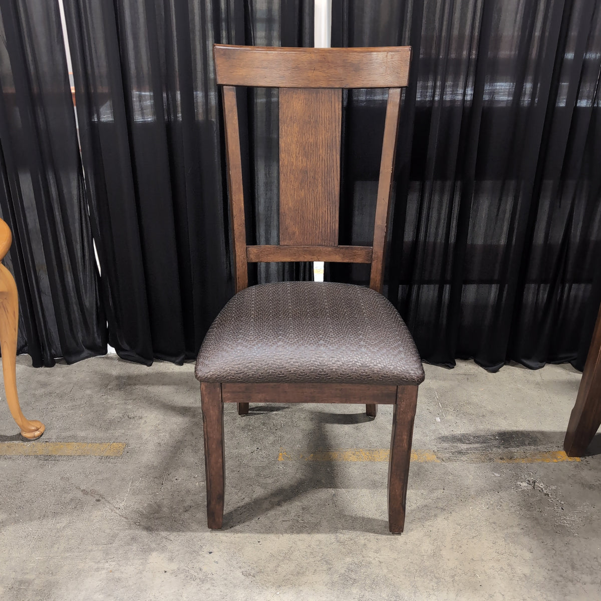 Dark Stained Wood Rectangular Dining Table with Six Chairs