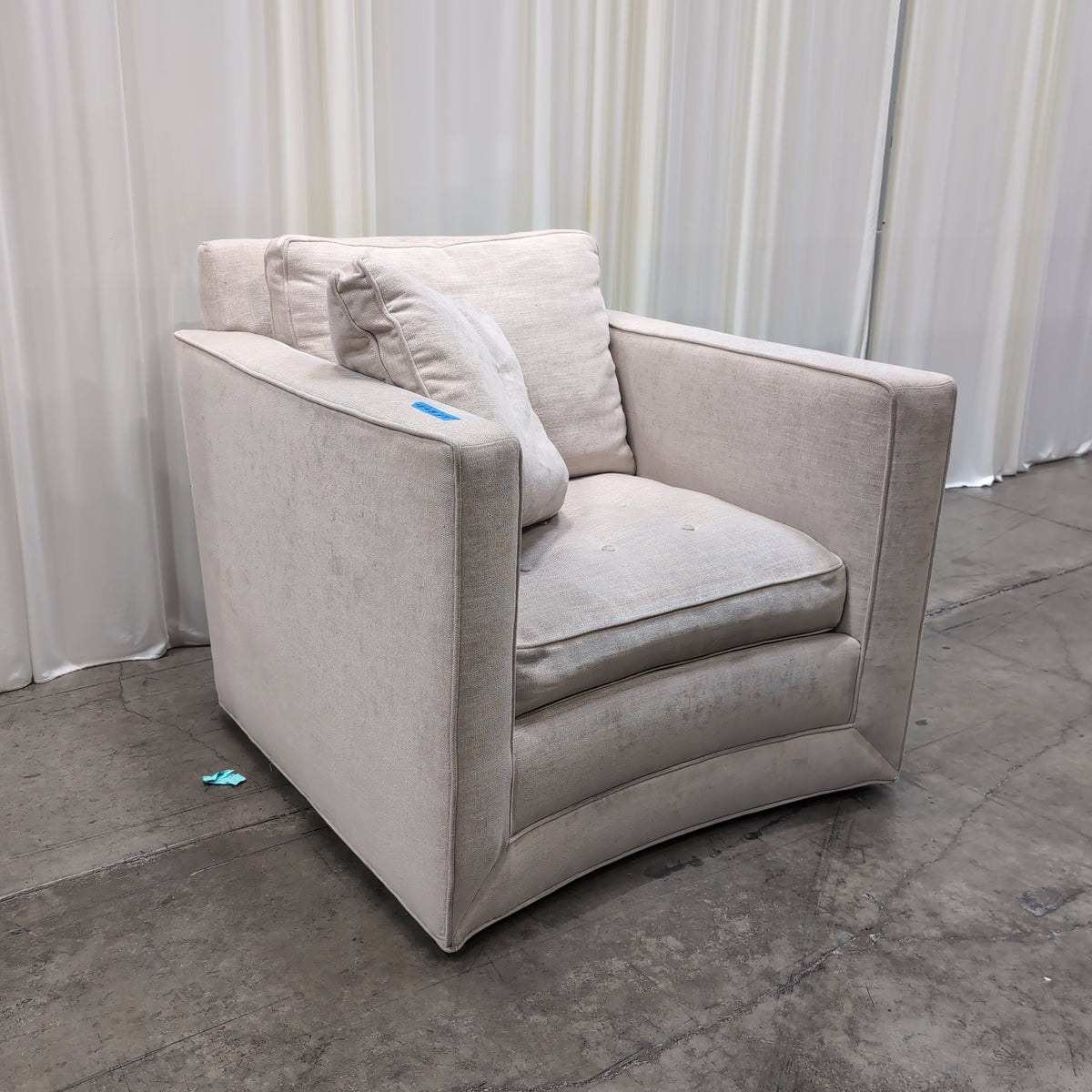 Neutral Fabric Track Armchair with Curved Base