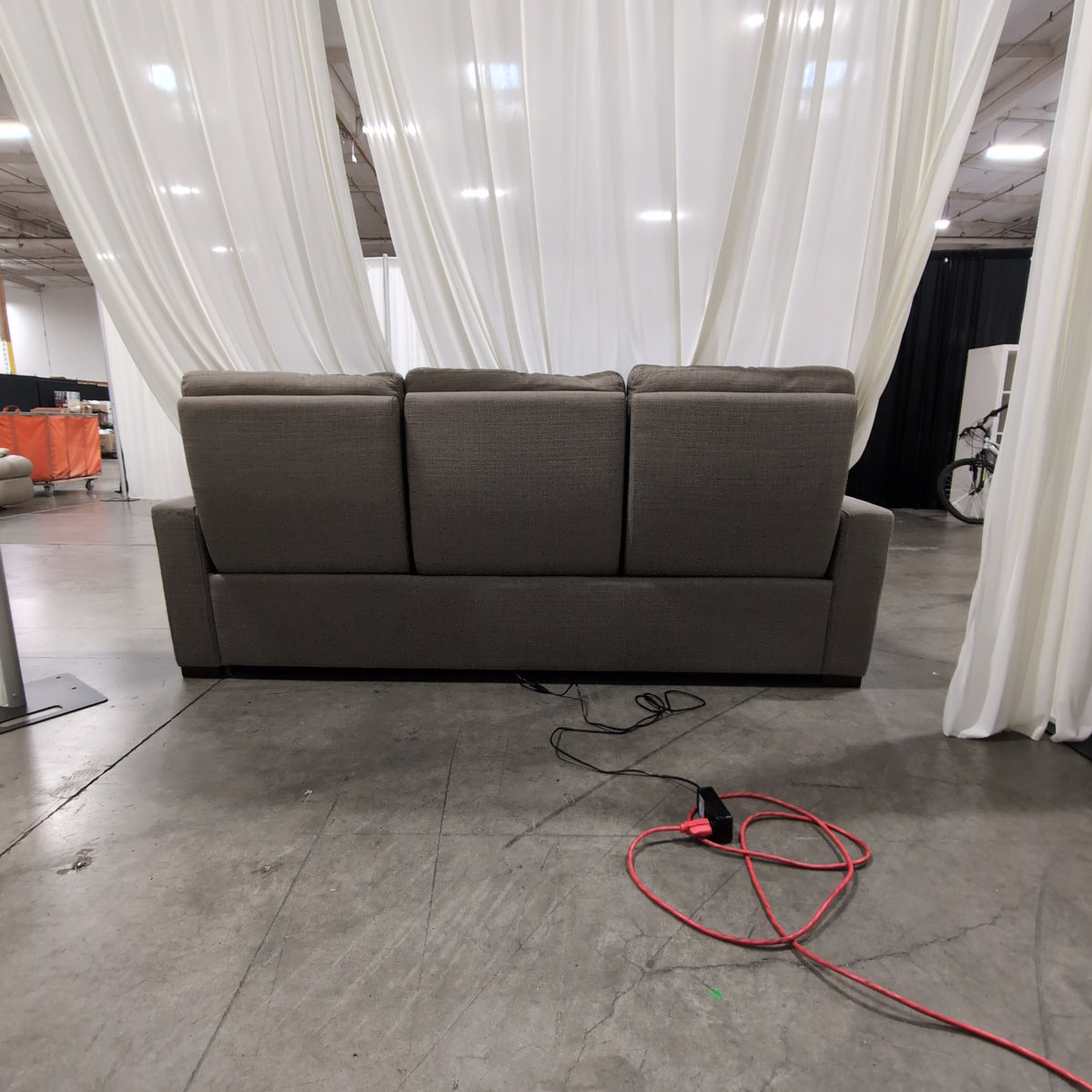 Light Gray Fabric Three-Seat Couch with Reclining Seats