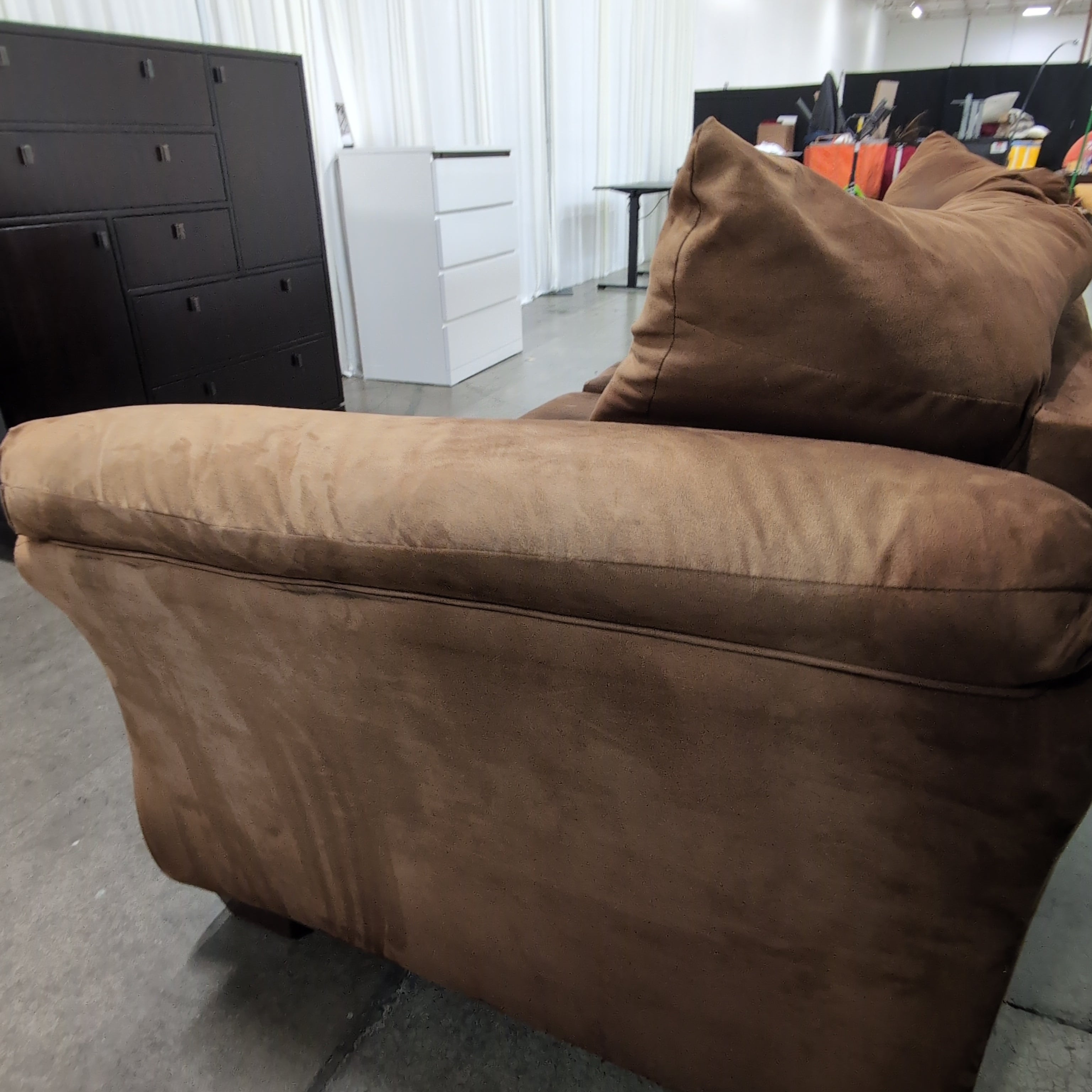 Brown Microfiber Couch with Rolled Arms