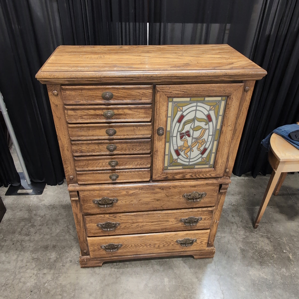 Oak Hardwood Dresser with Stained Glass Door