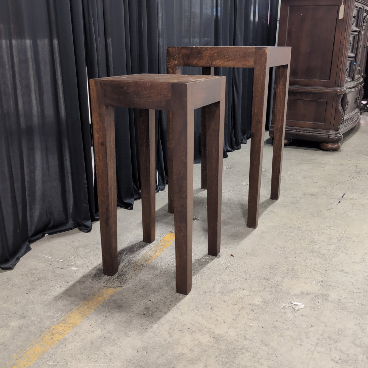 Brown Wood Square End Table Set with Inlay