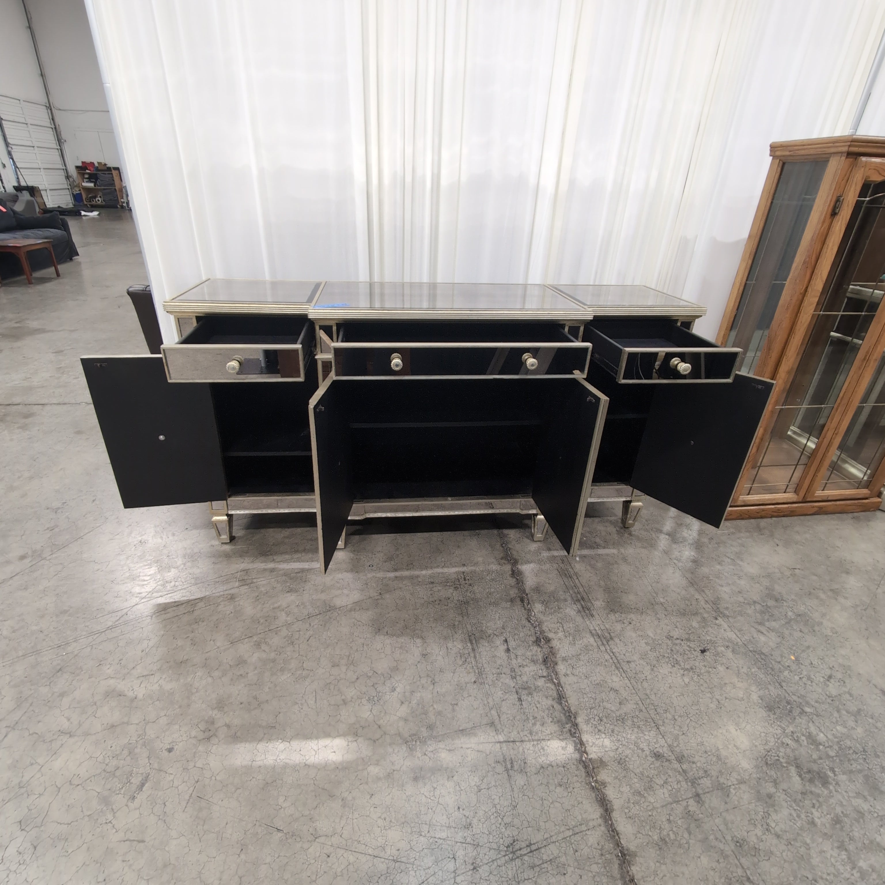 Zhong Shun Wood Art Co Champagne Mirrored Two-Drawer Buffet in Glass