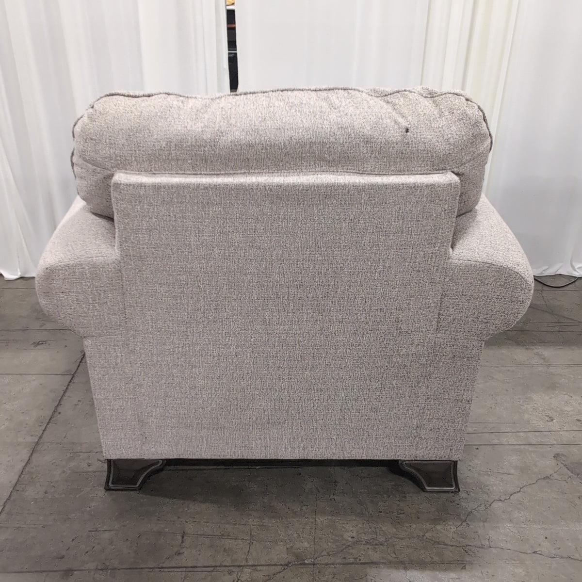 Traditional Tan Fabric Armchair with Wood Trim