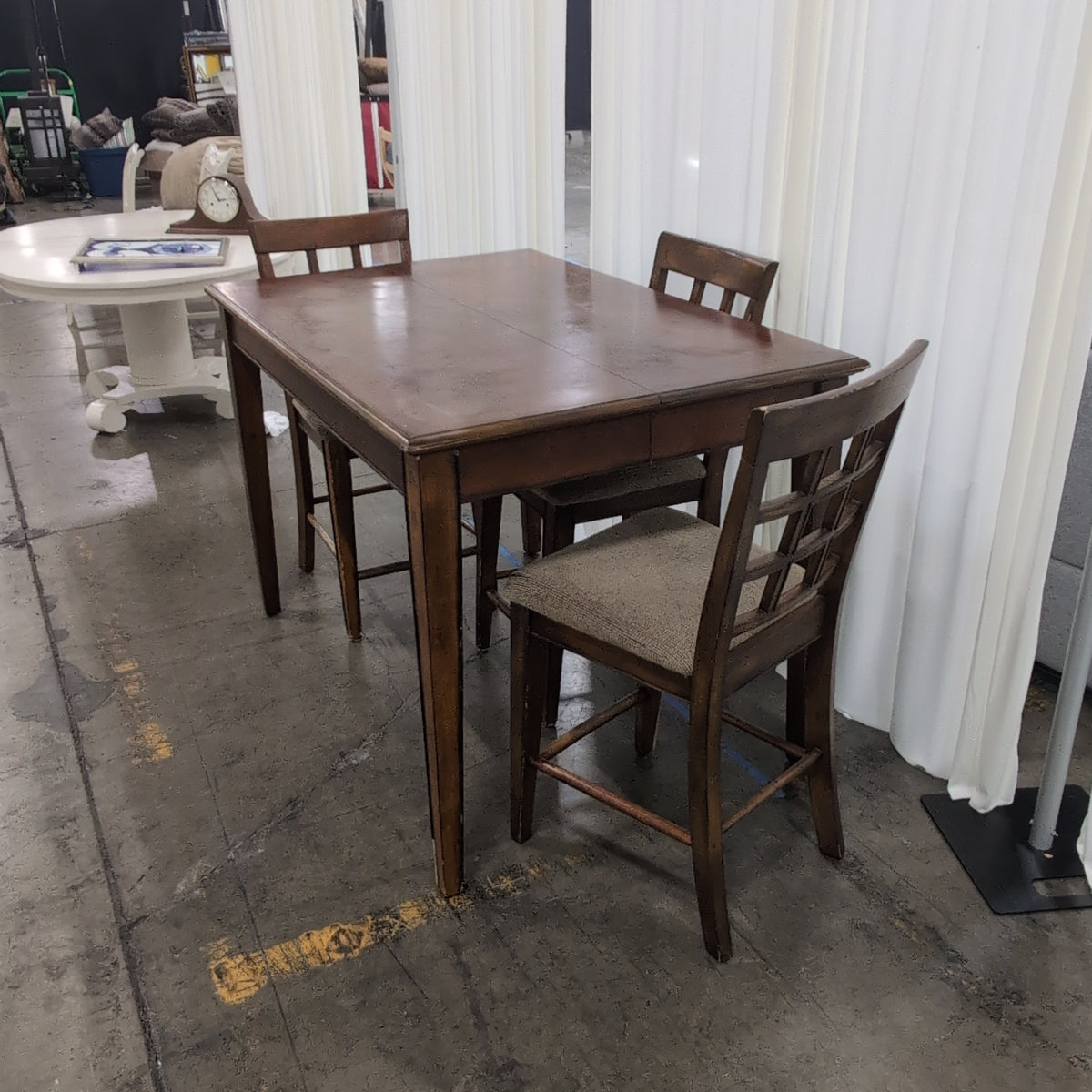 Dark Wood Counter-Height Dining Table Set with Lattice Back Chairs