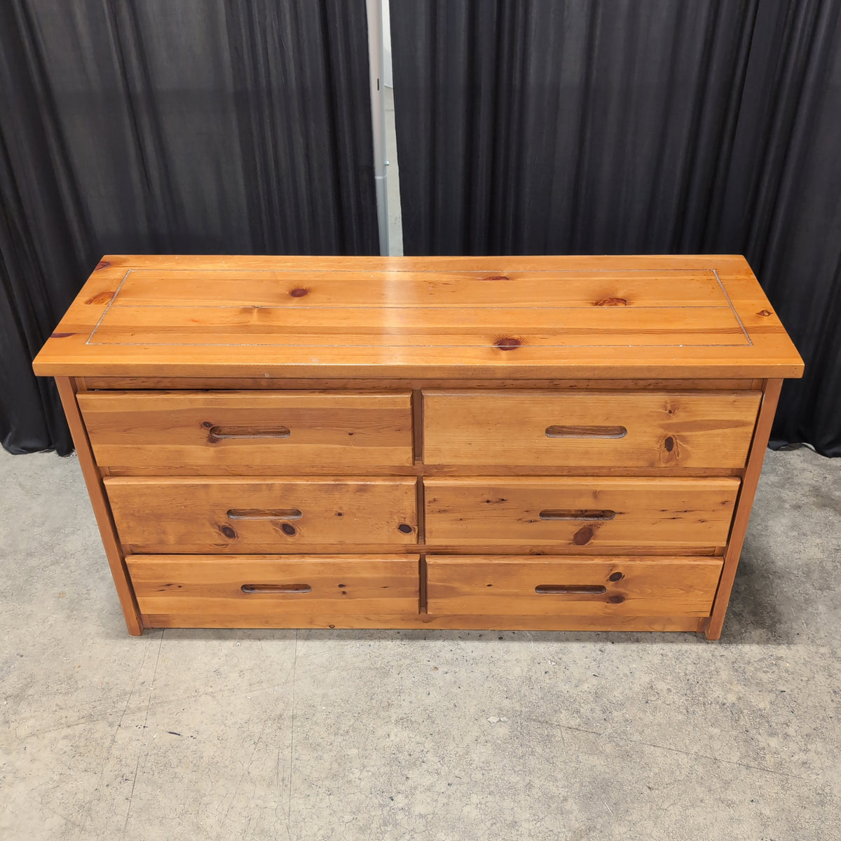 Warm Tone Six-Drawer Pine Wood Dresser