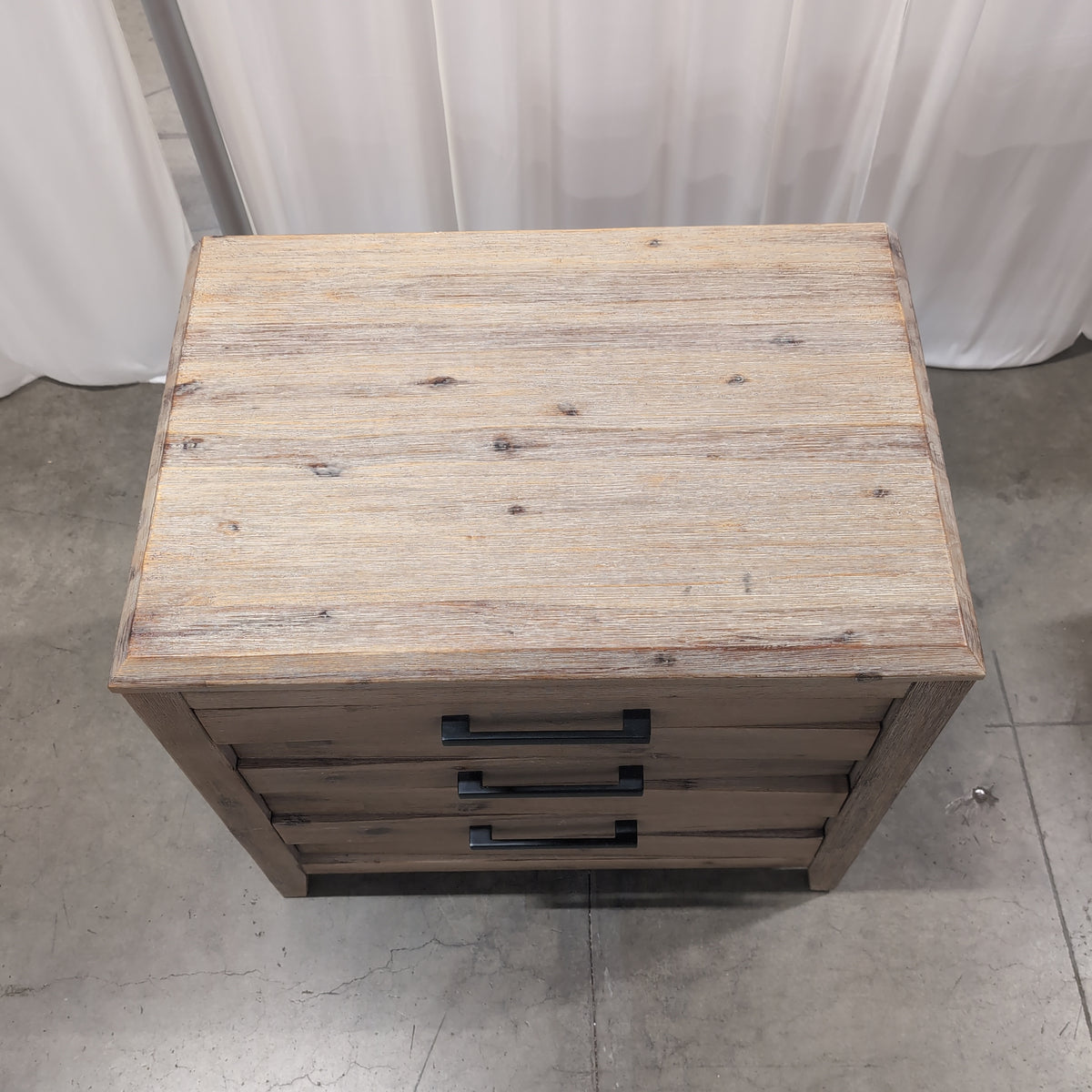 Rustic Light Brown Wood Nightstand with Three Drawers