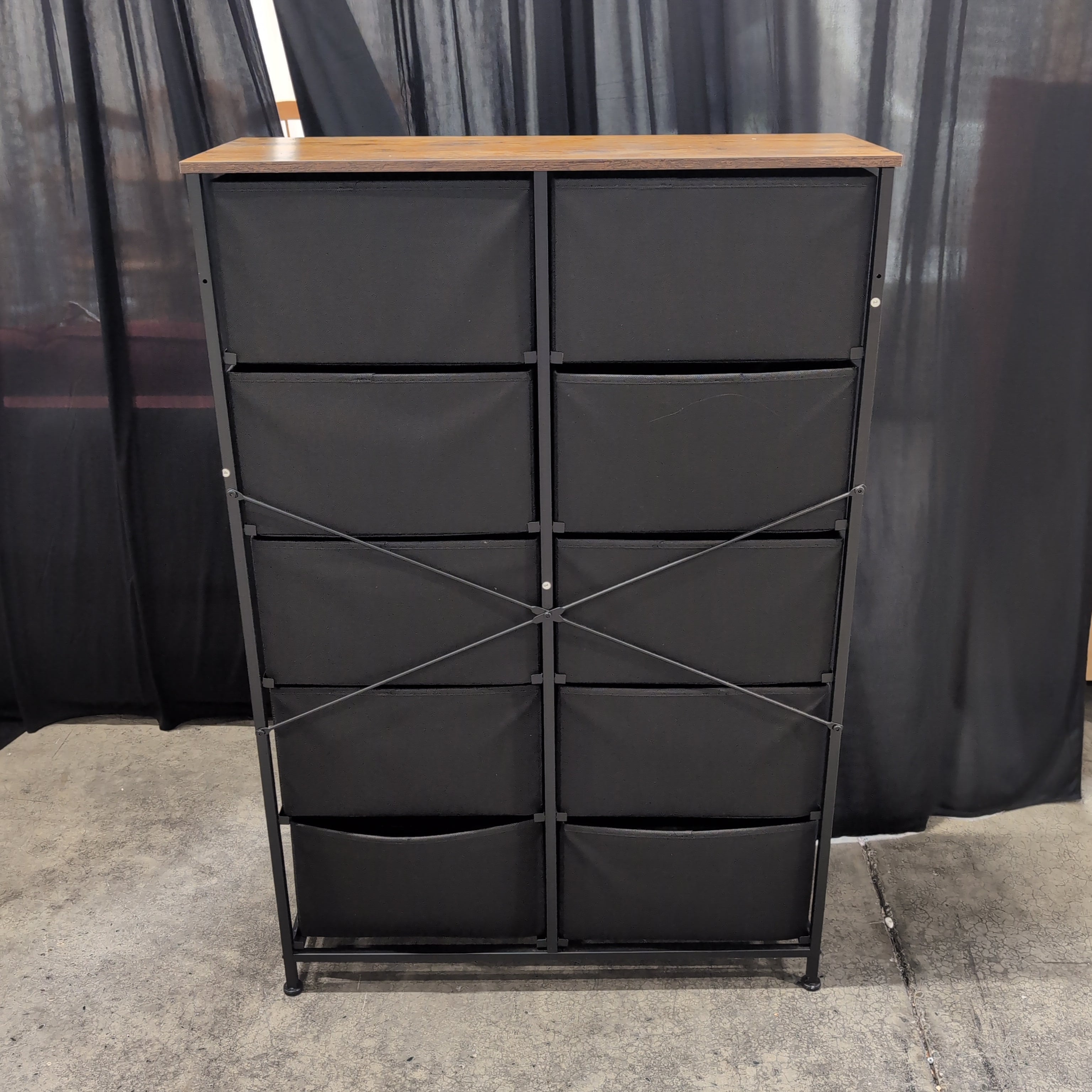 Rustic Brown Ten-Drawer Dresser in Metal and Fabric