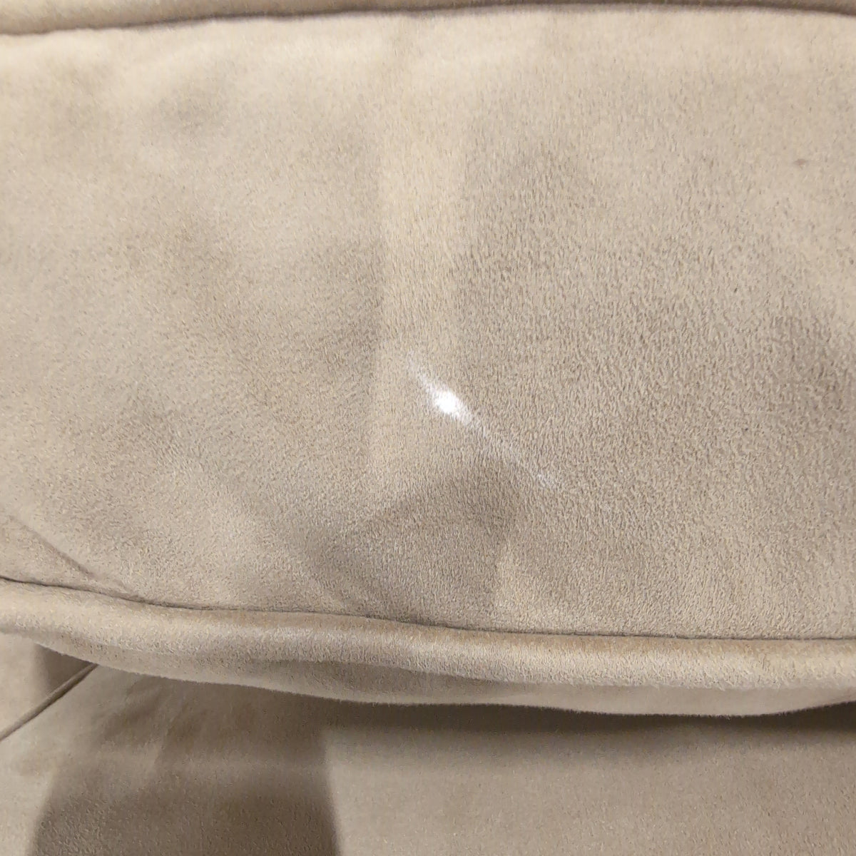 Tan L-Shaped Sectional Couch with Rolled Arms