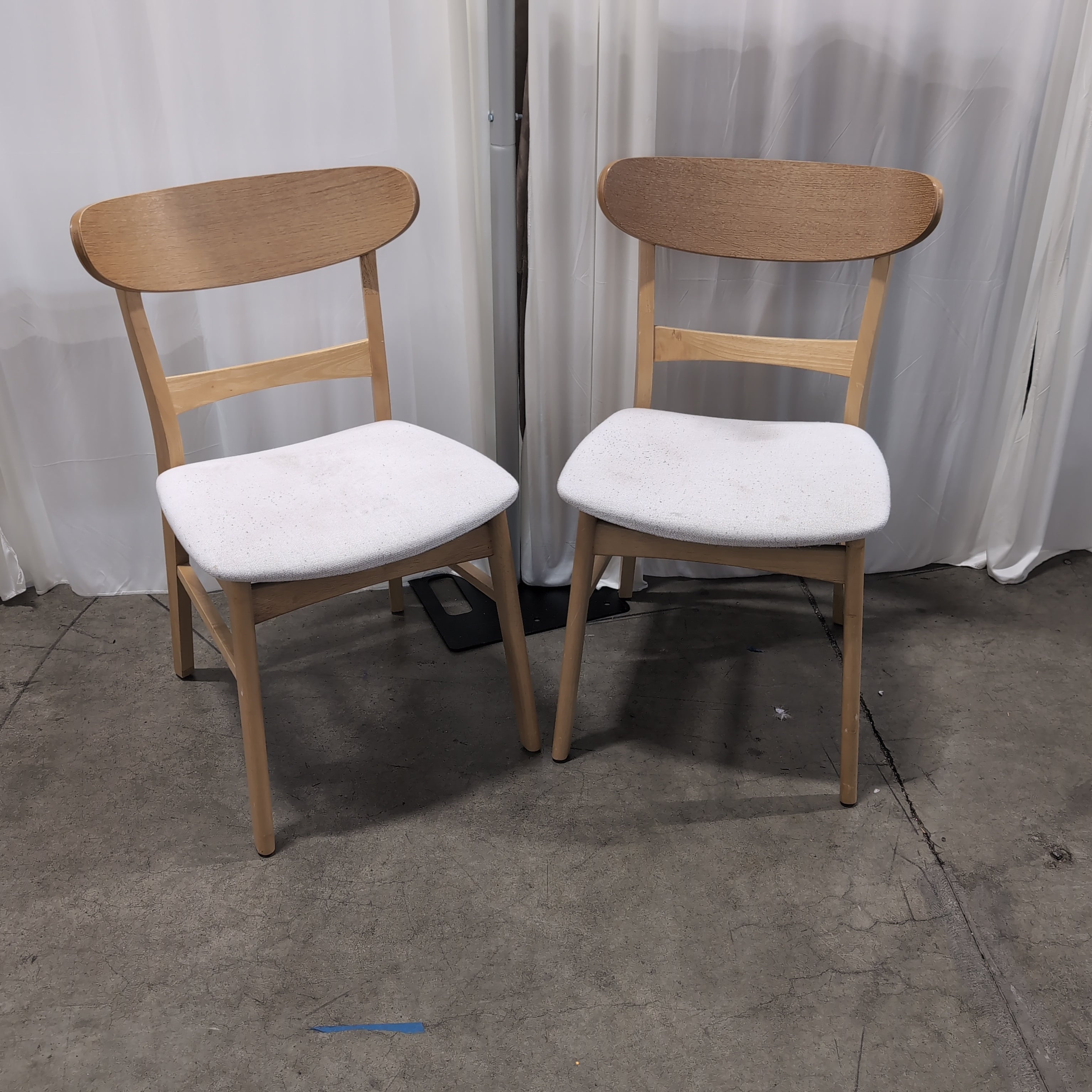 Pair of Natural Wood Dining Chair with White Upholstery