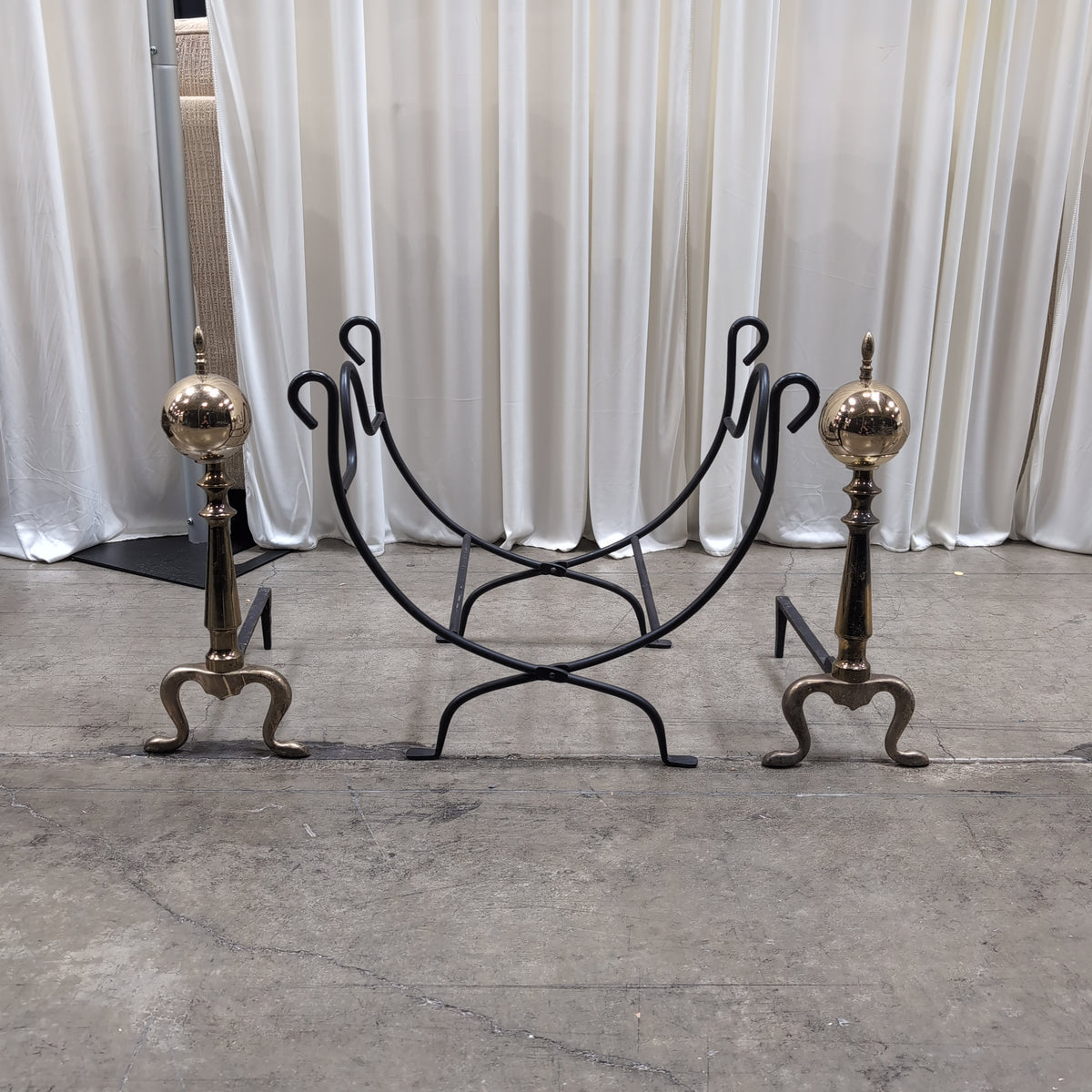 Black Metal firewood Rack with Brass accents