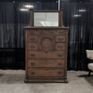Antique Dark Wood Dresser with Ornate Mirror