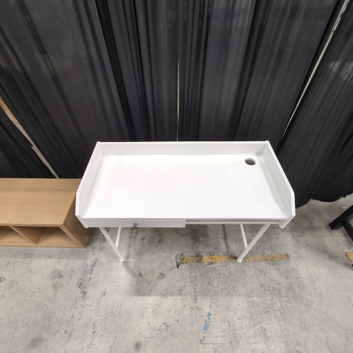 IKEA-White Minimalist Single-Drawer Desk with Cable Management
