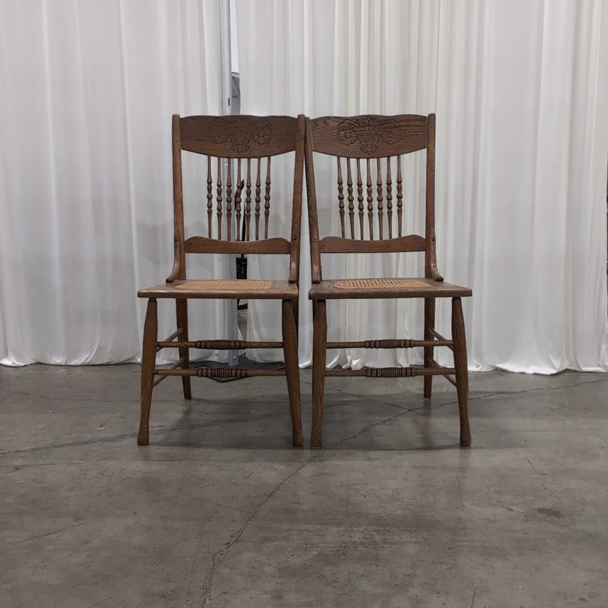 Pair of Antique Brown Oak Wood Chair with Cane Seat