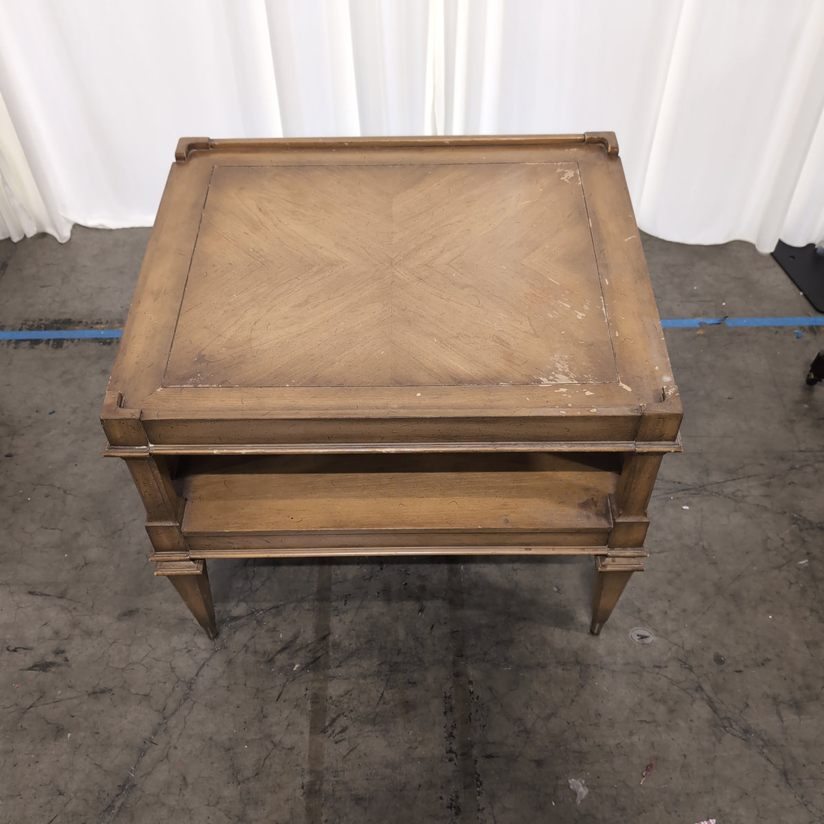 Brown Wood Two-Tier End Table with Cane Sides