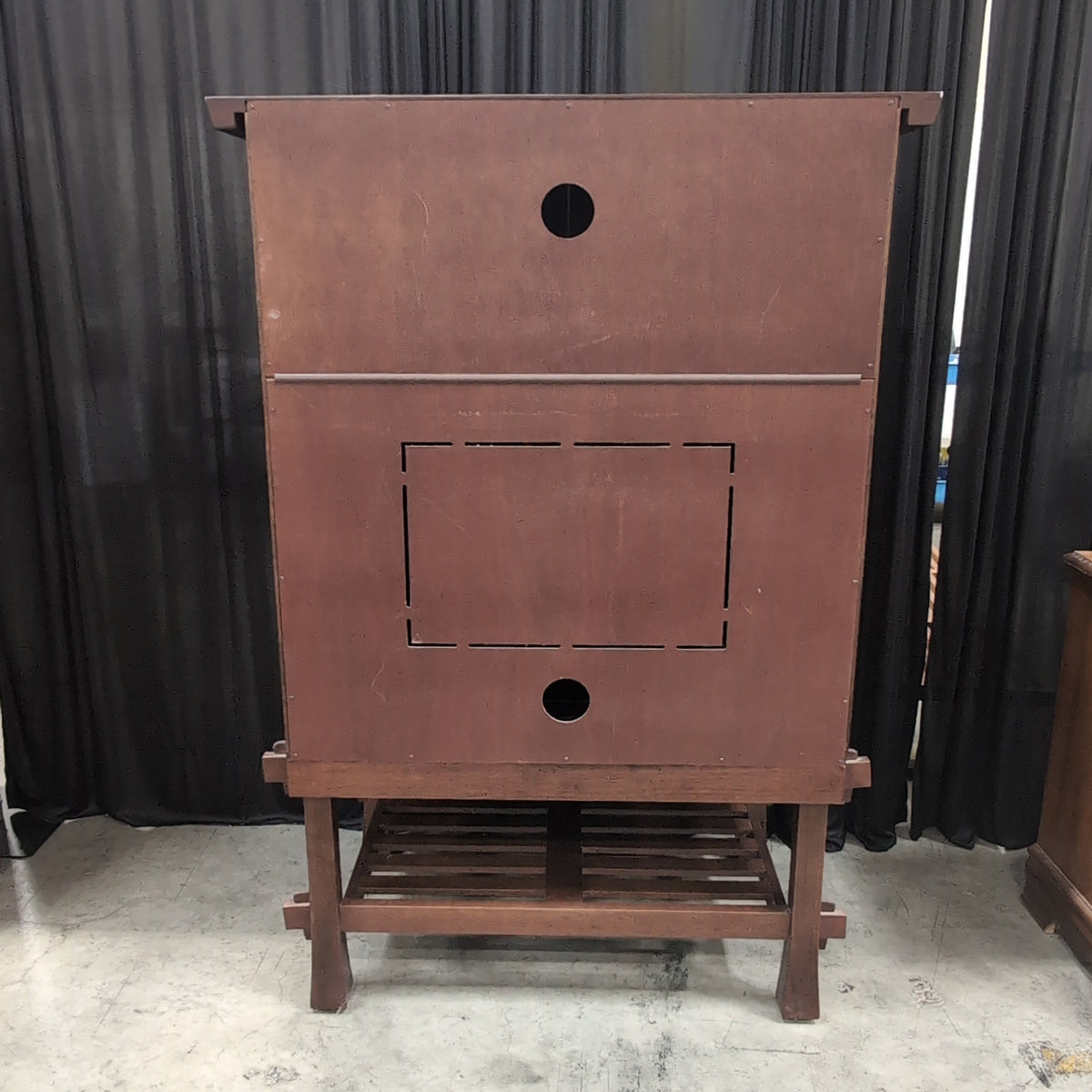 Rustic Dark Wood Two-Door Armoire with Slatted Base