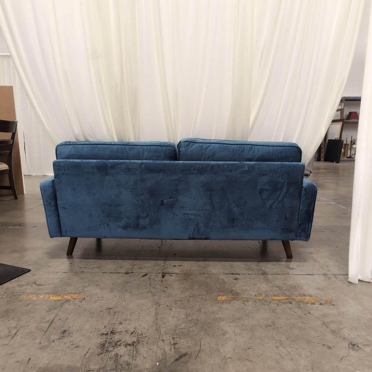 Modern Teal Velvet Loveseat with Bolster Pillows
