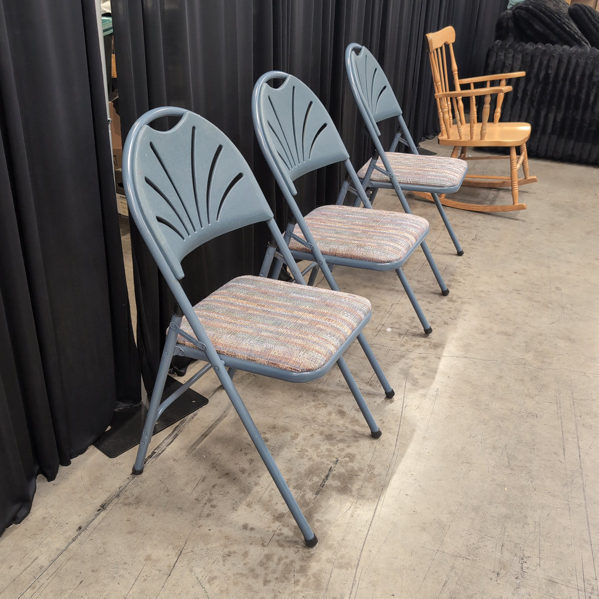 Set of Three Samsonite Blue Plastic Folding Chair with Slotted Back