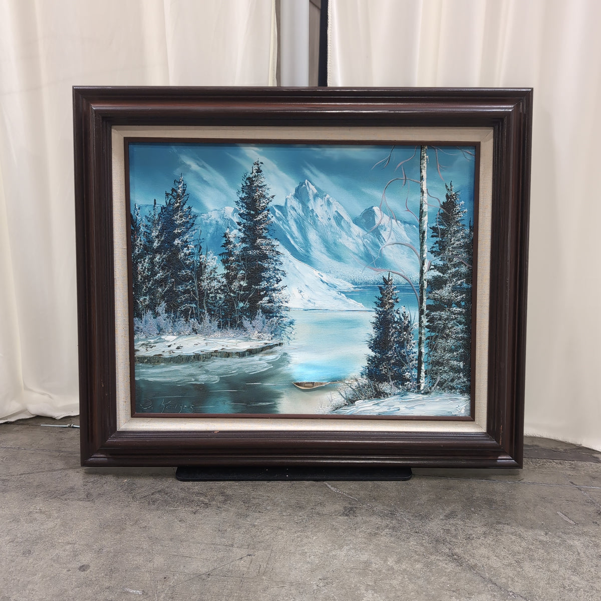 Textured Winter Forest Painting with Wood Frame