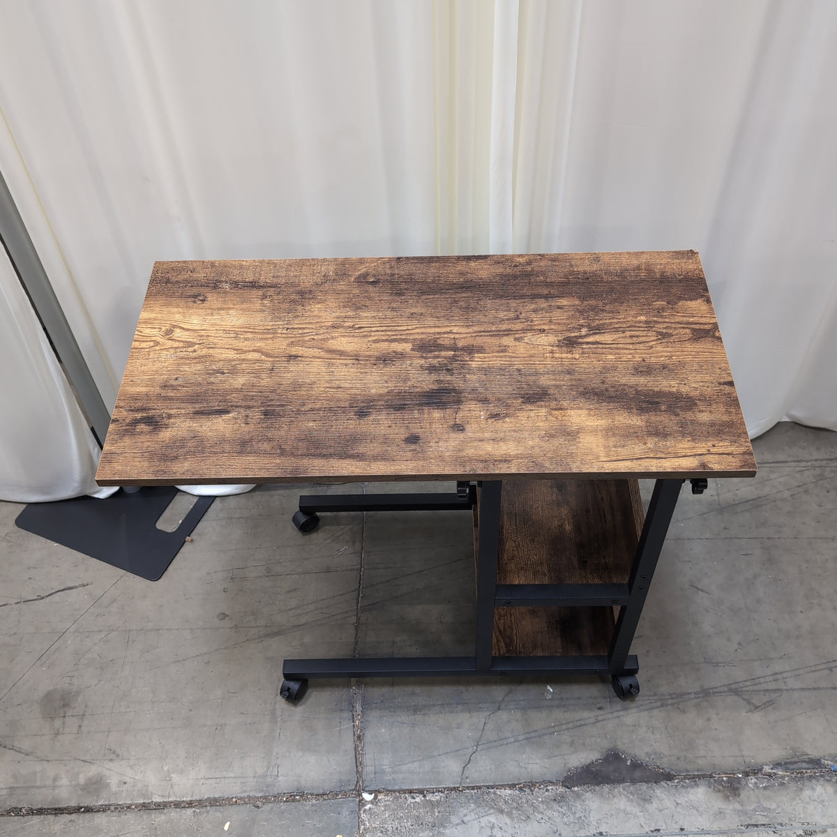 Two-Tier Dark Wood and Metal End Table with Wheels