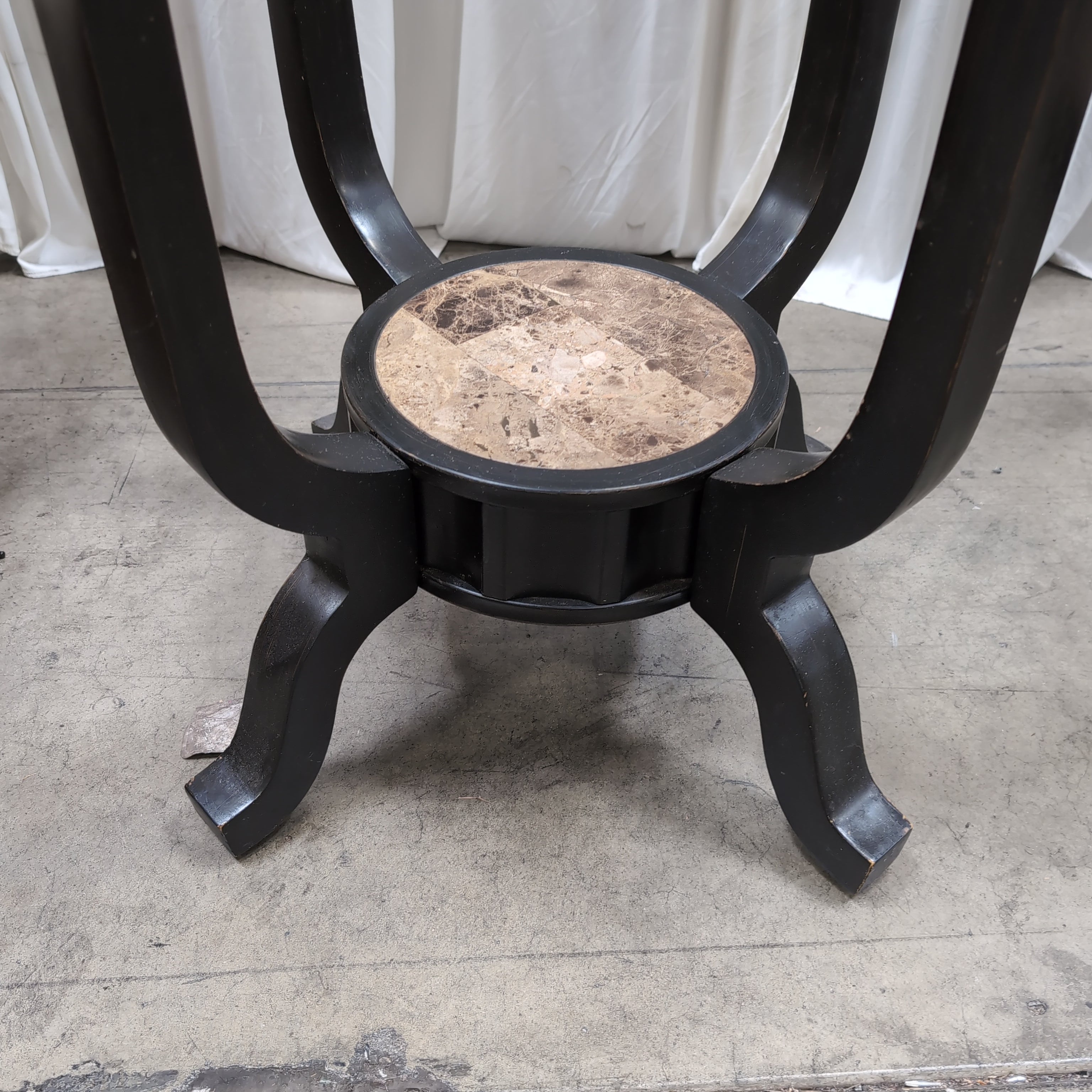 Dark Metal and Glass Coffee Table Set with Marble Inlay