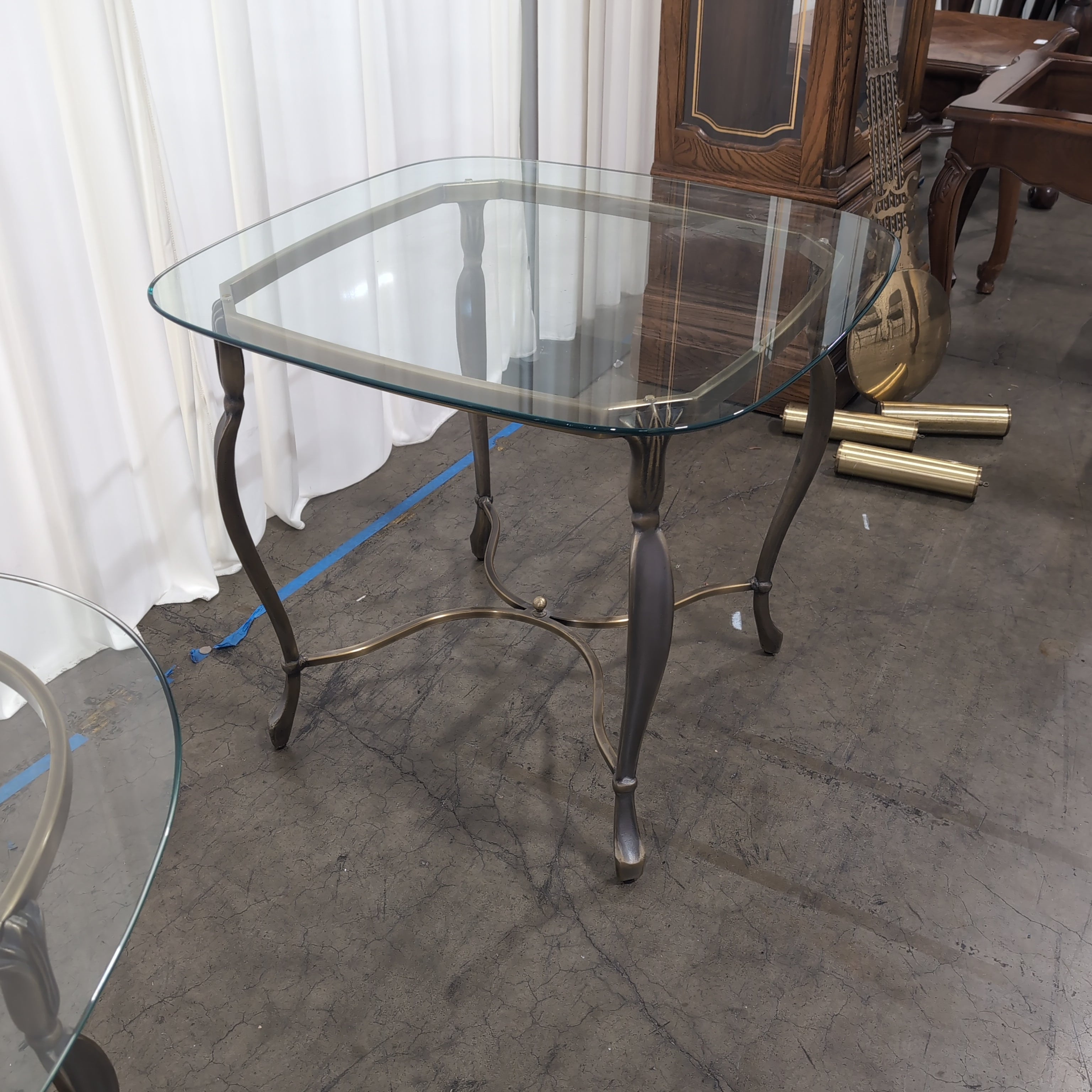 Octagonal Glass Top End Table with Brass Frame