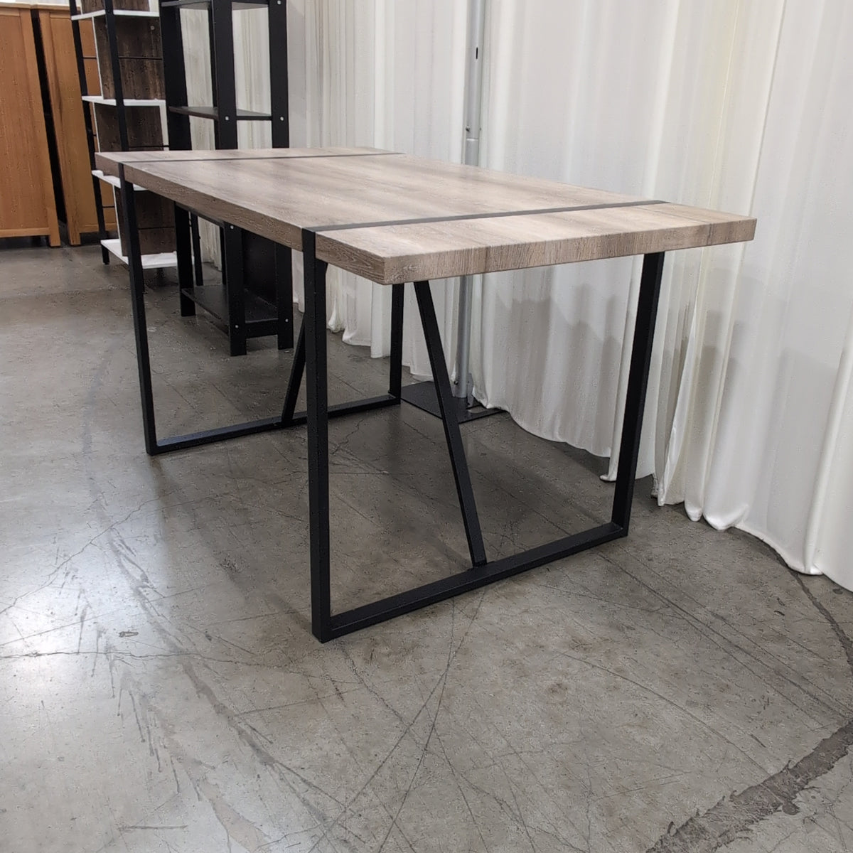 Light Wood-Look Industrial Dining Table