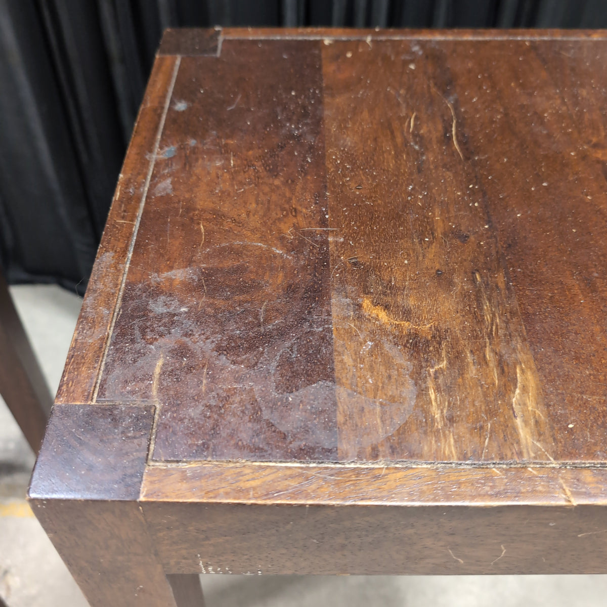 Brown Wood Square End Table Set with Inlay
