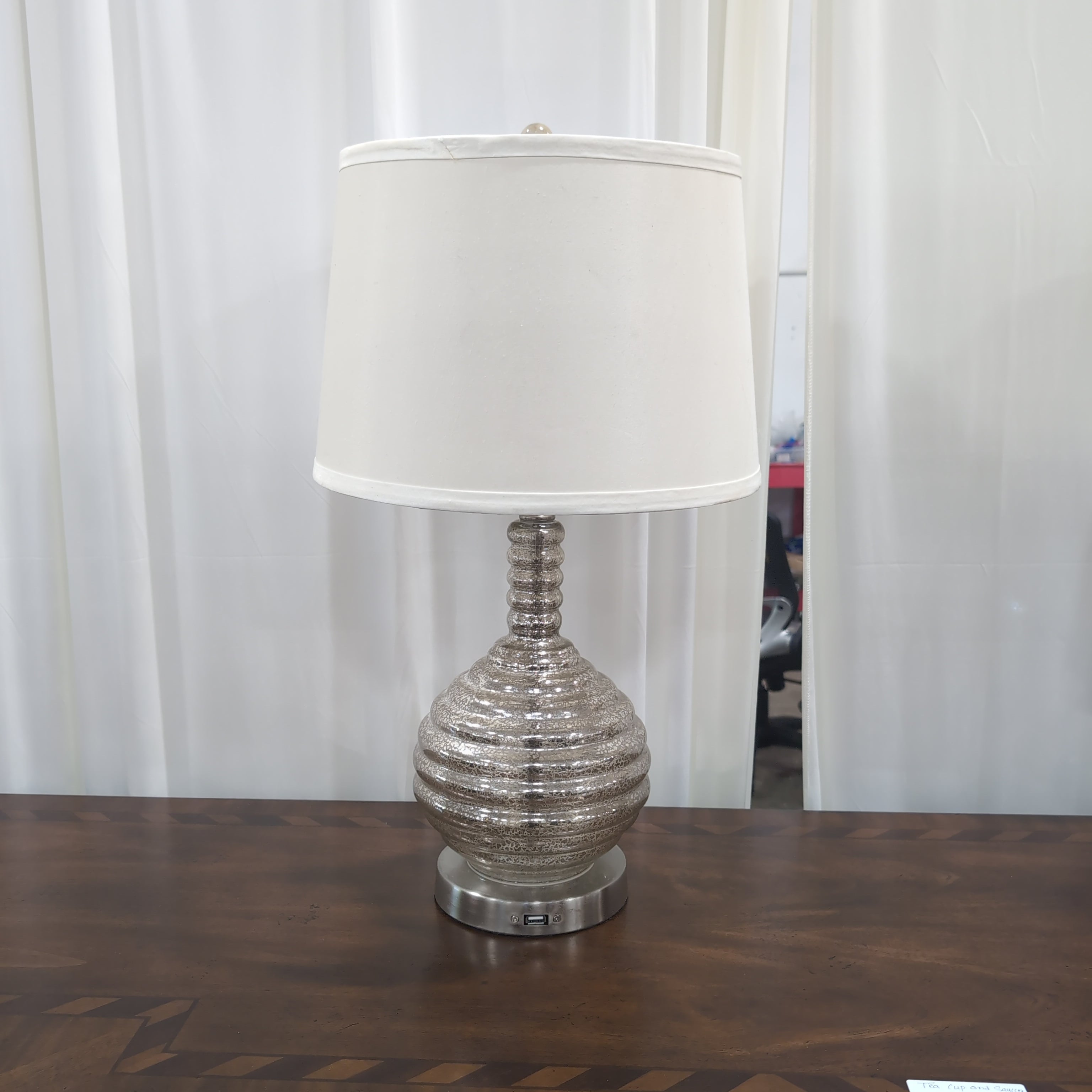 Silver Textured Table Lamp with Cream Shade