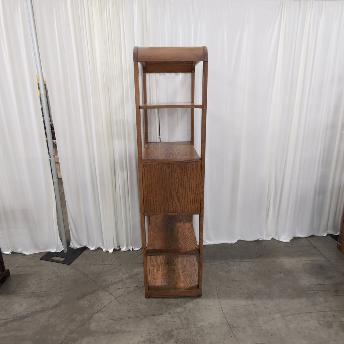 Medium Brown Wood Bookcase with Geometric Cabinet Door