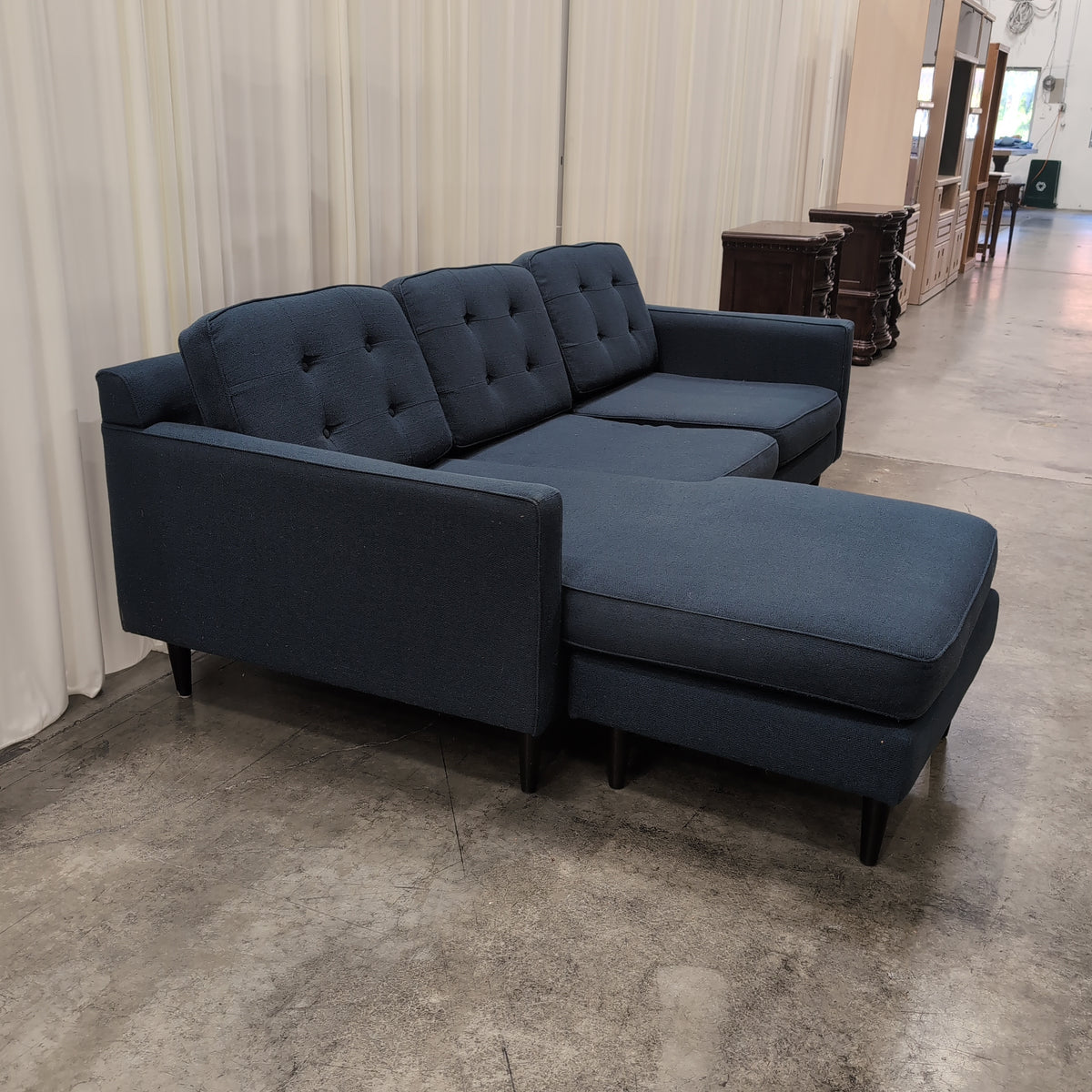 Modern Dark Blue Tufted Sectional Couch in Fabric